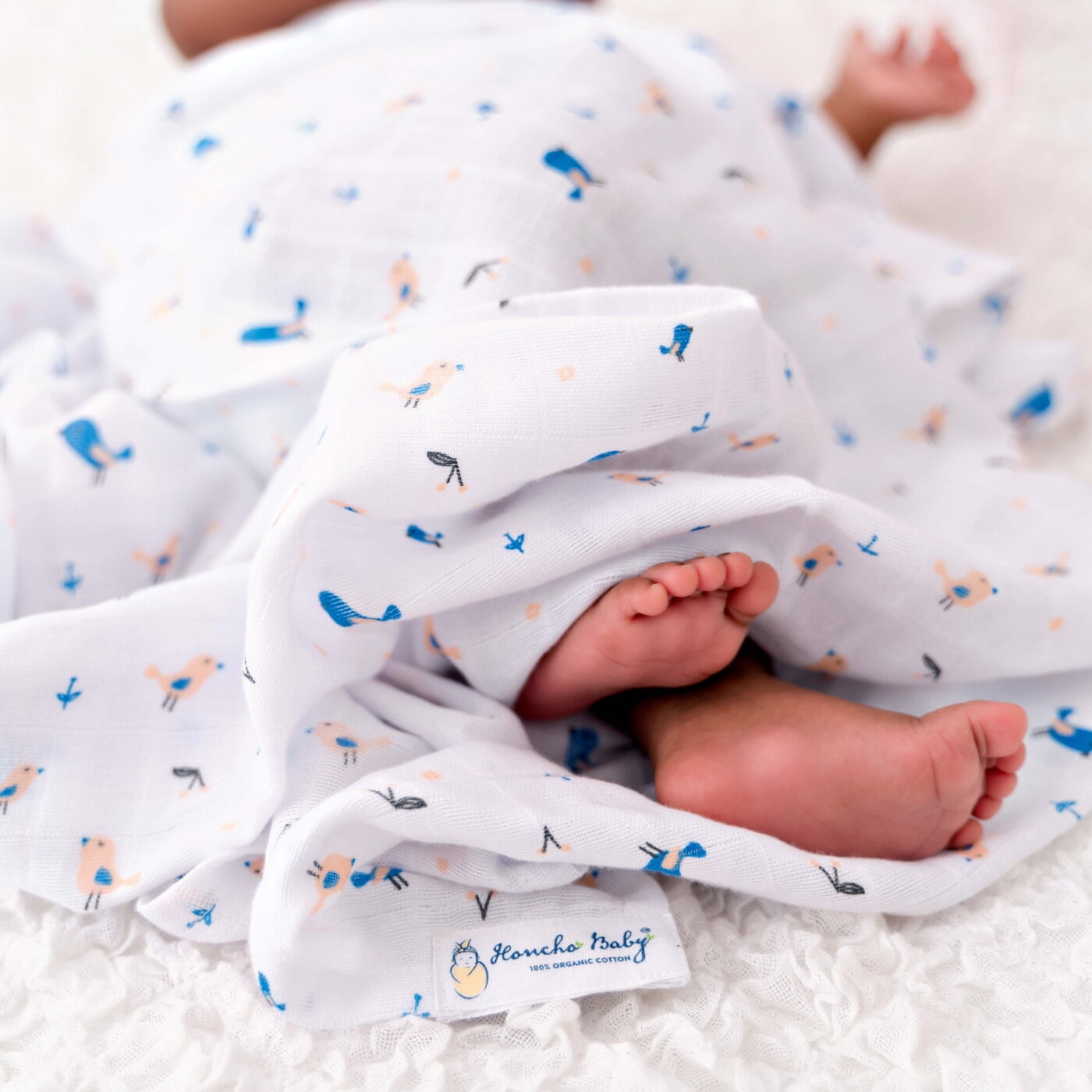 Pretty little birds - Organic Cotton (double layer) Baby Muslin Swaddle Set - 110 X 110 cms
