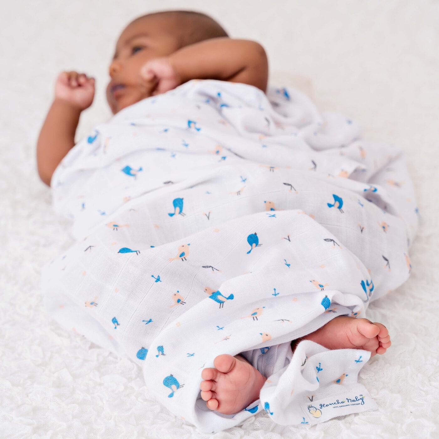Pretty little birds - Organic Cotton (double layer) Baby Muslin Swaddle Set - 110 X 110 cms