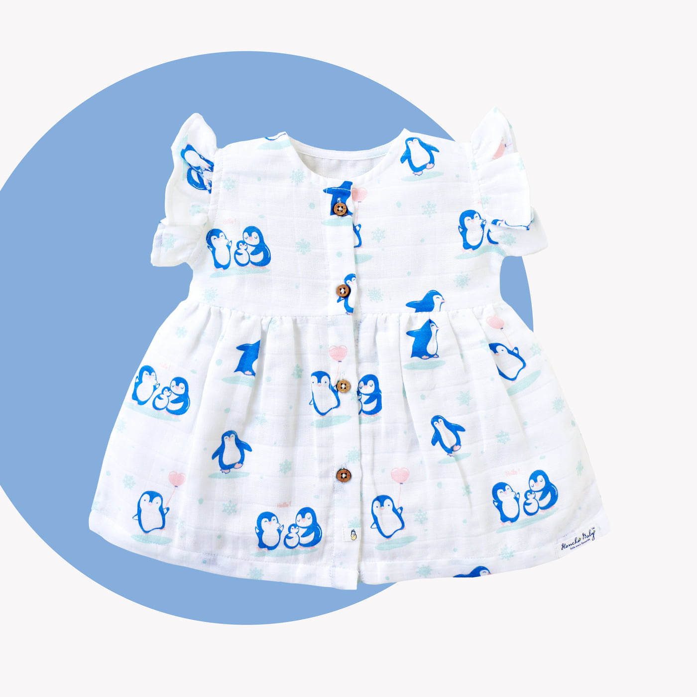 Happy Waddling Penguins - Muslin 100% Cotton Frock (0 to 4years )