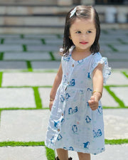 Happy Waddling Penguins - Muslin 100% Cotton Frock (0 to 4years )