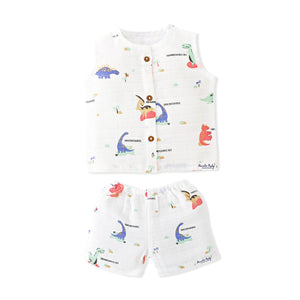 Dino Safari - Muslin Unisex Sleeveless top & Shorts (0 - 4years)