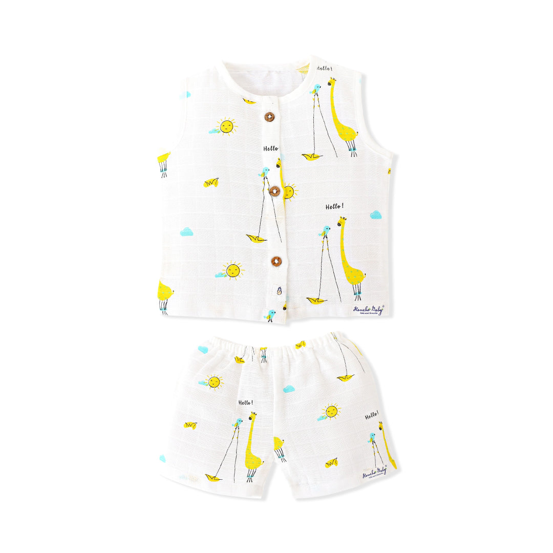 Giraffe Tales & Tweets - Muslin Unisex Sleeveless top & Shorts (0 - 4years)
