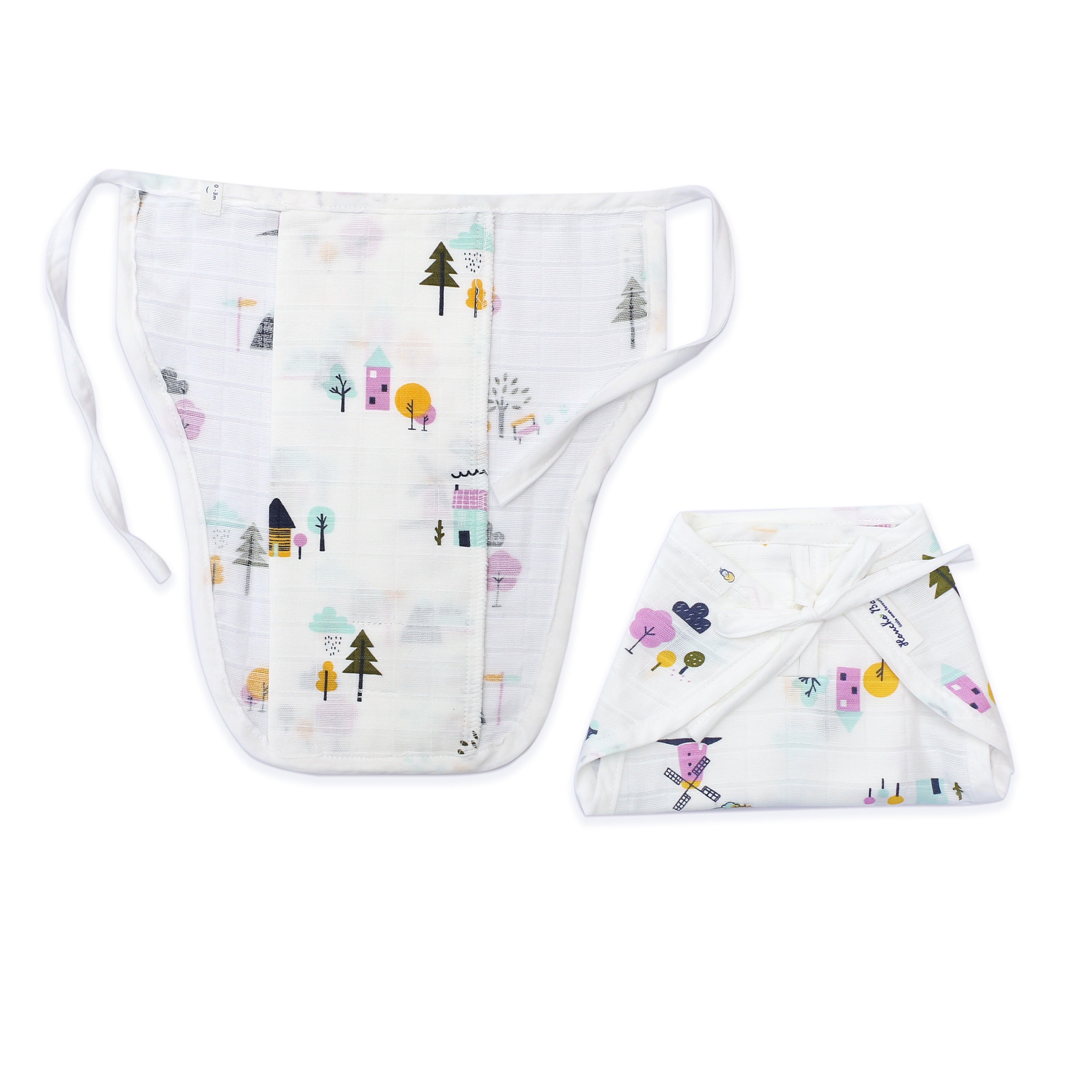 Assorted 3 pack - Muslin Knot jabla & Reusable Muslin Nappies / Langot (4 Layered Central Panel) - Wonderland Tales Combo NEW