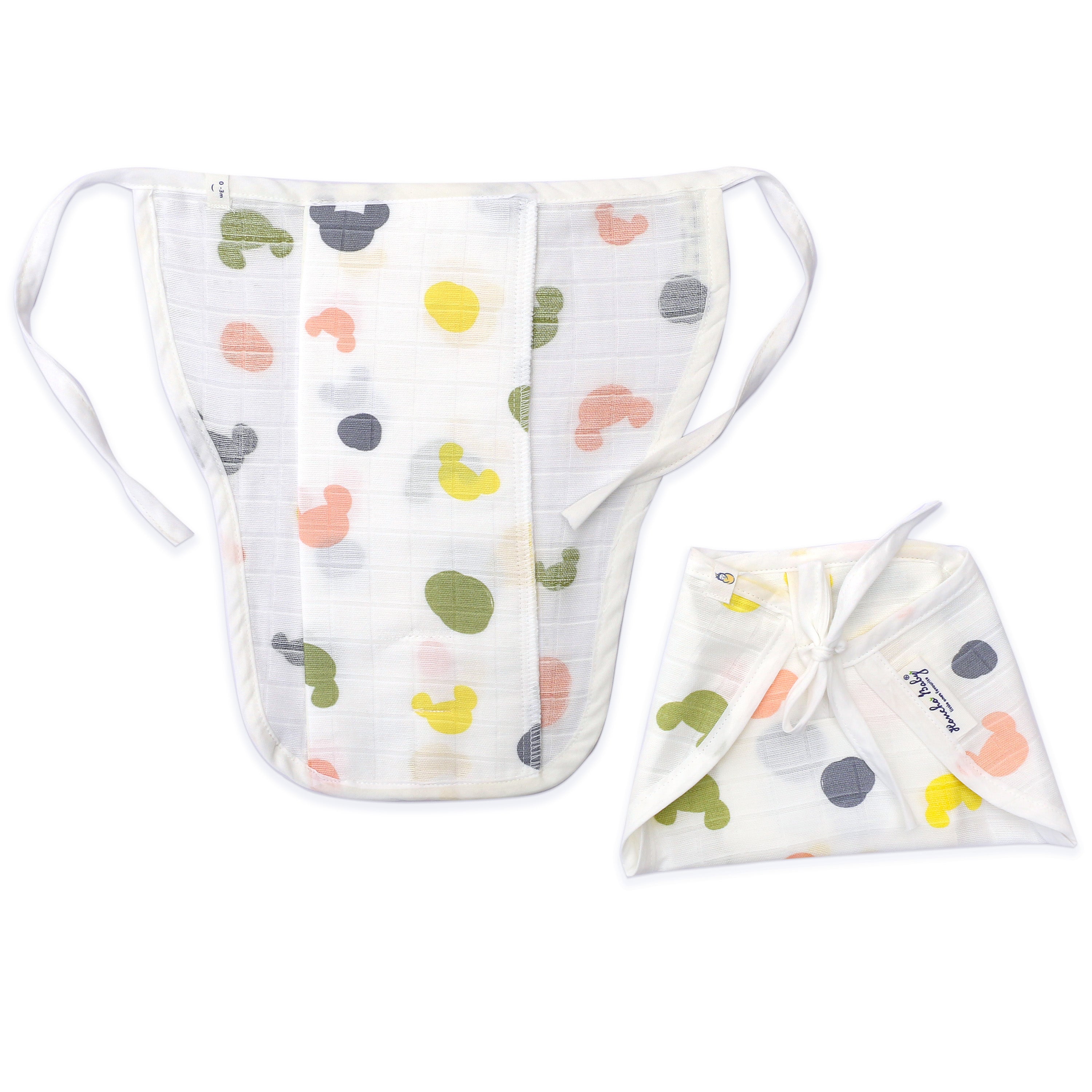 Assorted 3 pack - Muslin Knot jabla & Reusable Muslin Nappies / Langot (4 Layered Central Panel) - Wonderland Tales Combo NEW