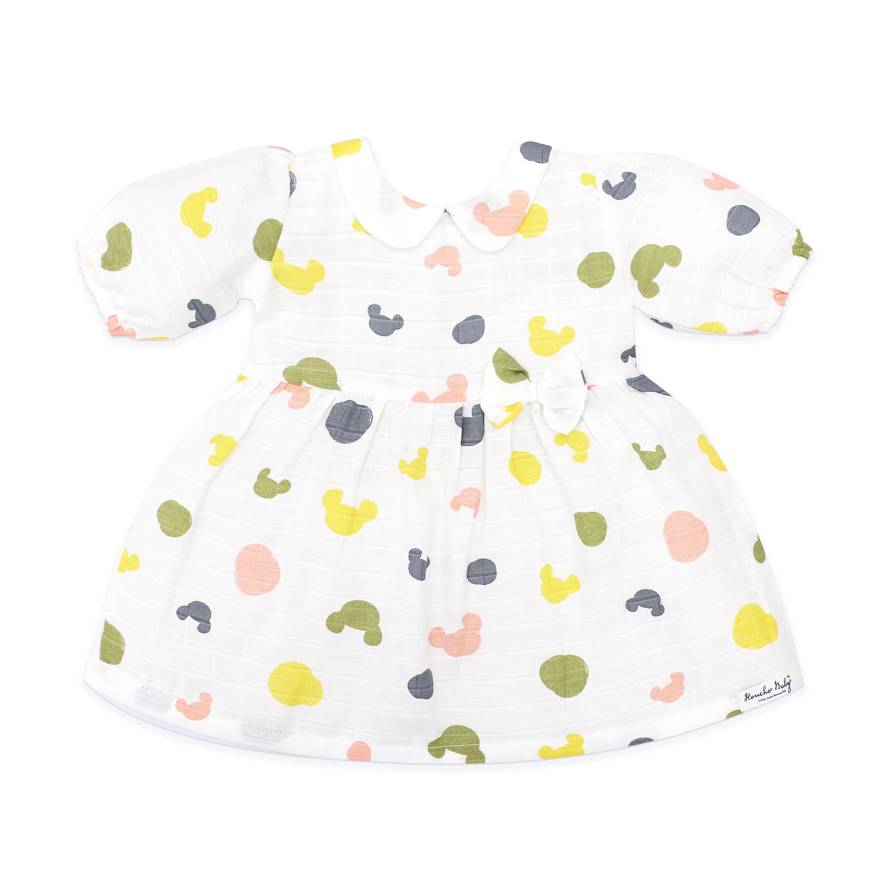 Candy Cloud Dots - Half Sleeve Puff Muslin Cotton Frock with Bow (0m to 5 years) NEW