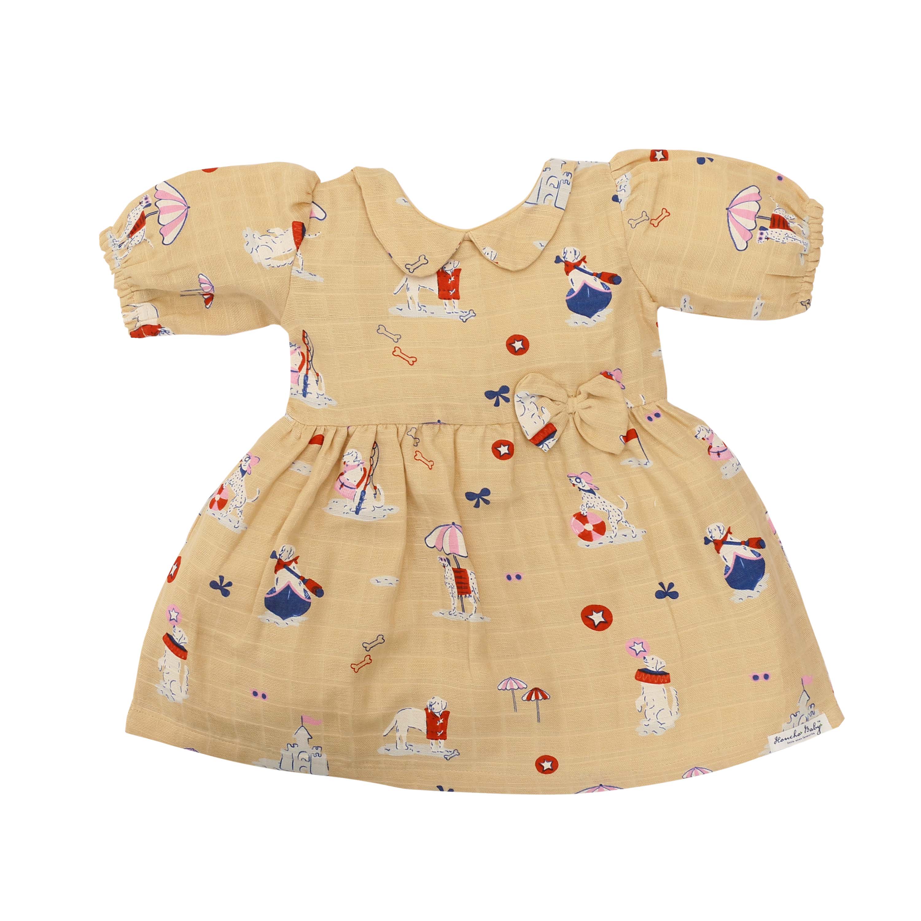 Paw-some Beach Day - Half Sleeve Puff Muslin Cotton Frock with Bow (0m to 5 years) NEW