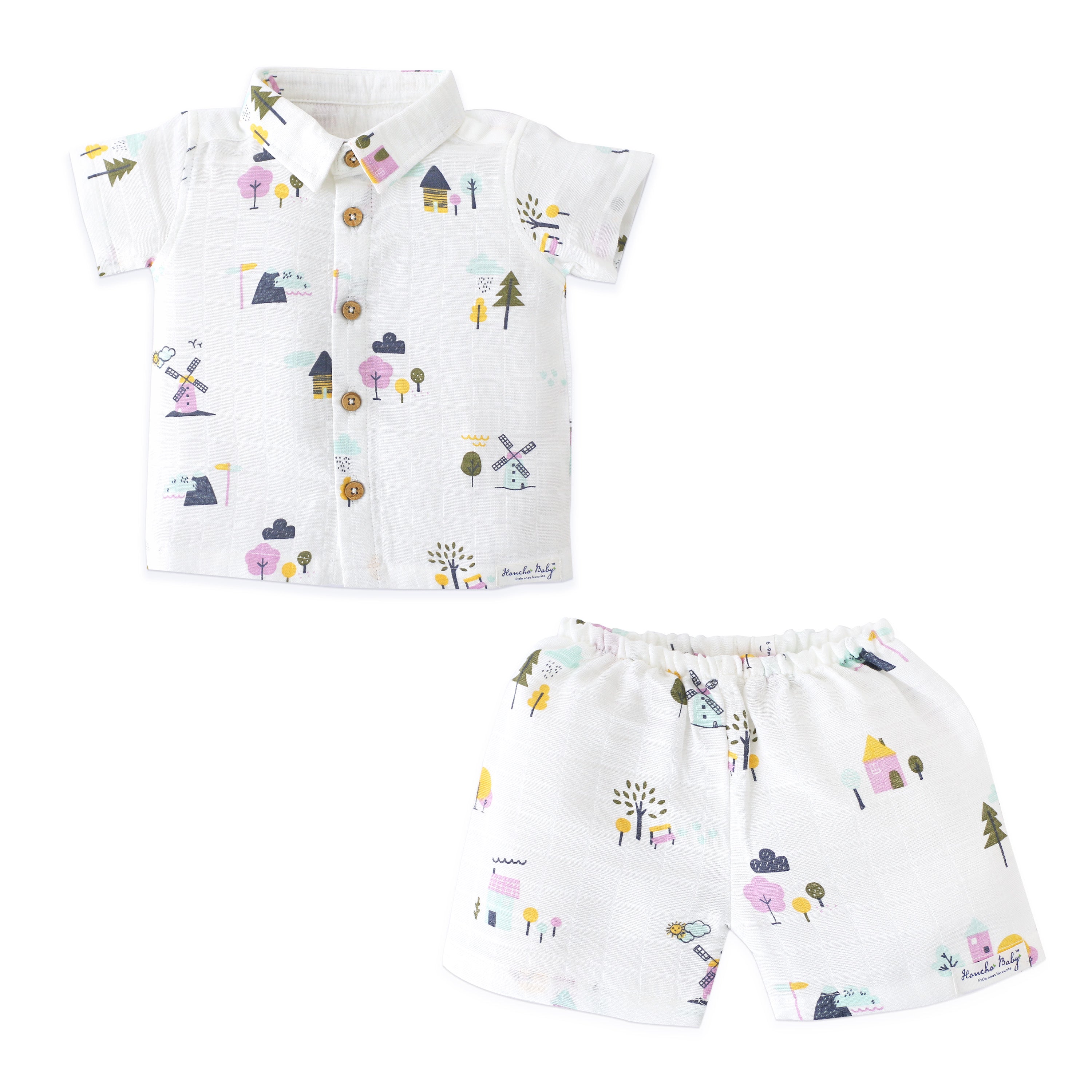 Boys Muslin Shirt & Shorts Set (0M – 5Y) - Farmyard Tales