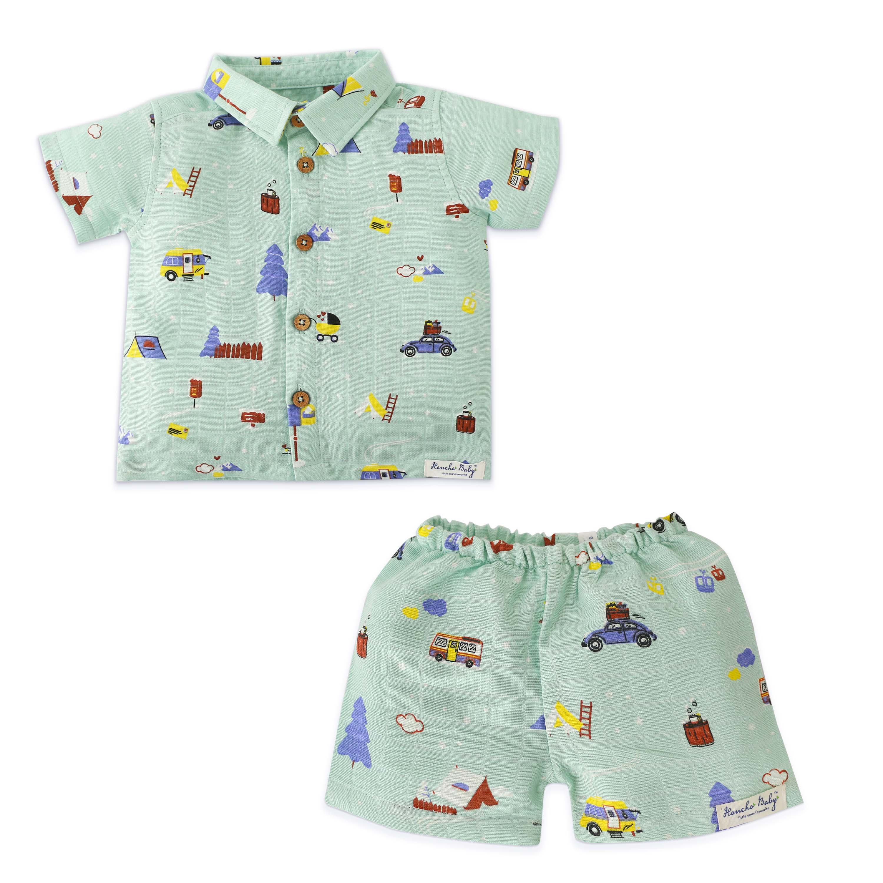 Boys Muslin Shirt & Shorts Set (0M – 5Y) -  Snowy Village Tales