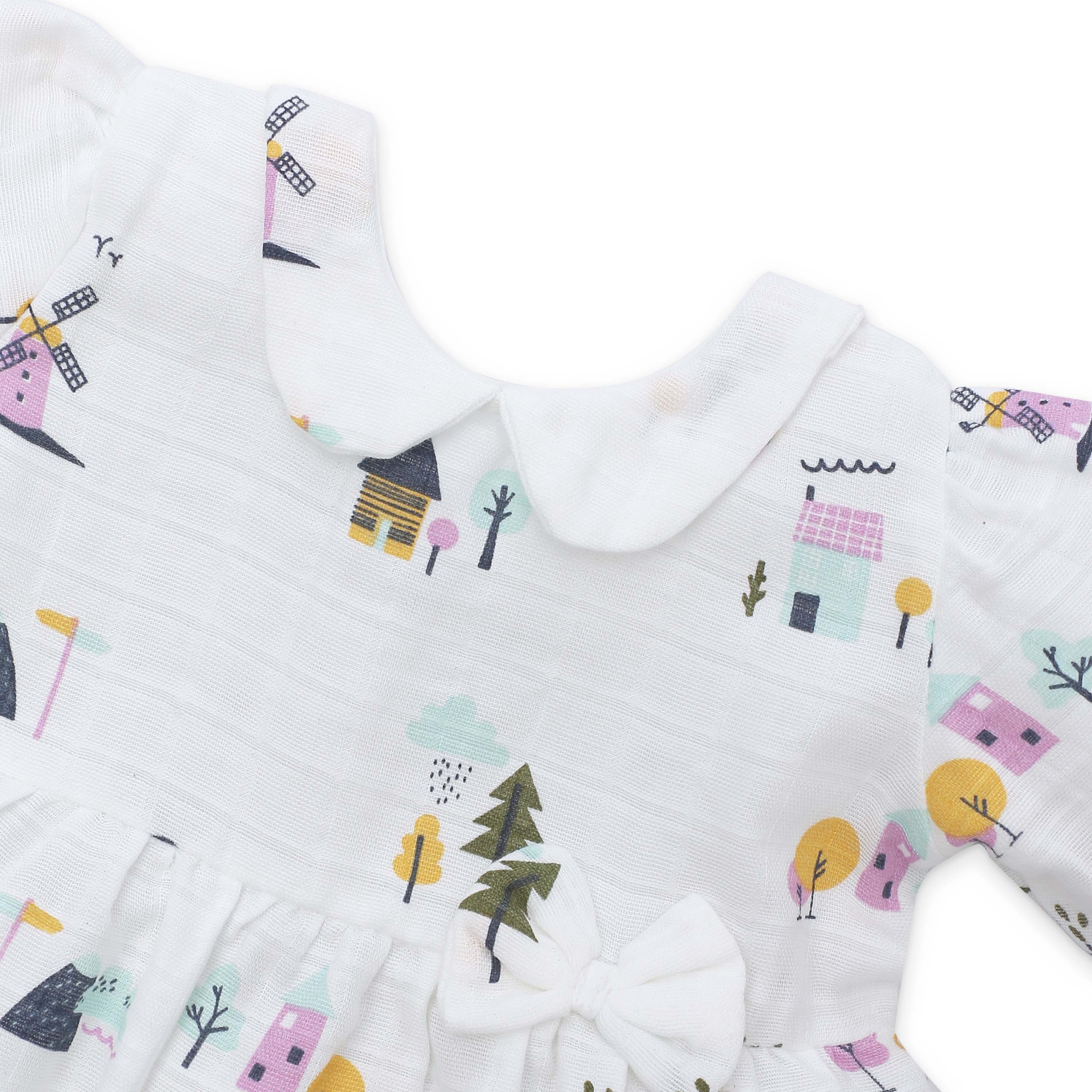 Farmyard Tales - Half Sleeve Puff Muslin Cotton Frock with Bow (0m to 5years) NEW