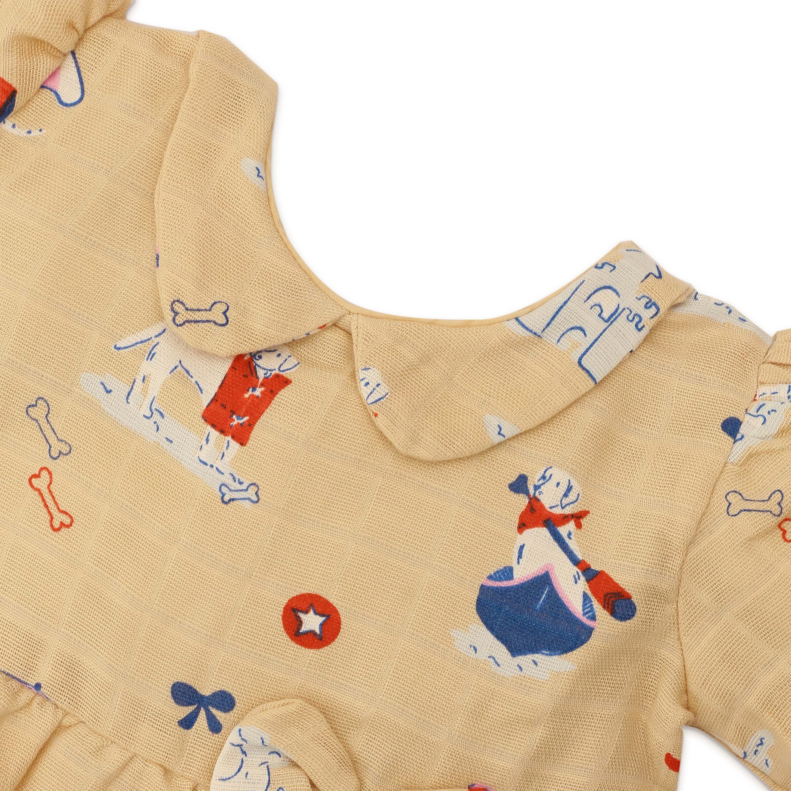 Paw-some Beach Day - Half Sleeve Puff Muslin Cotton Frock with Bow (0m to 5 years) NEW