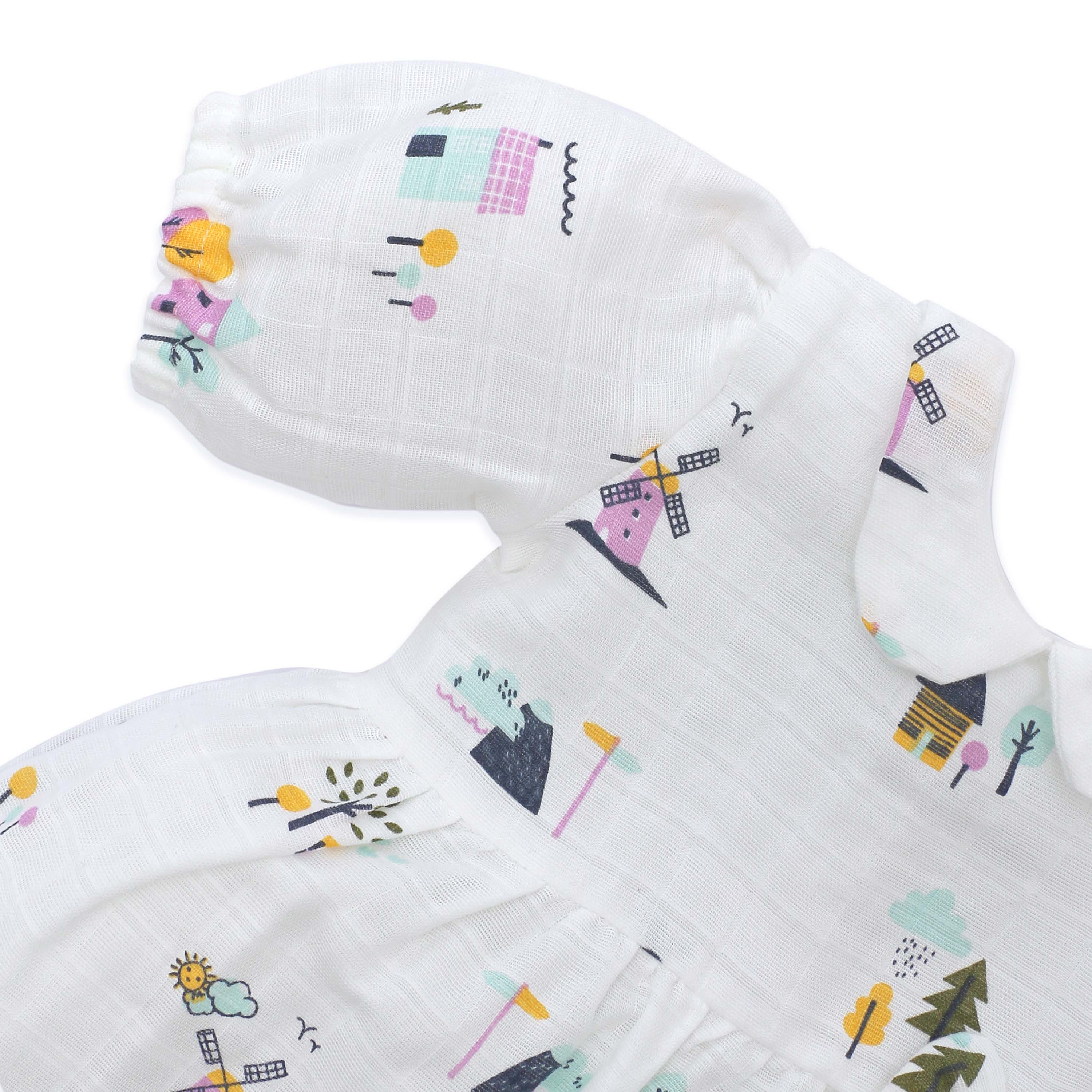 Farmyard Tales - Half Sleeve Puff Muslin Cotton Frock with Bow (0m to 5years) NEW