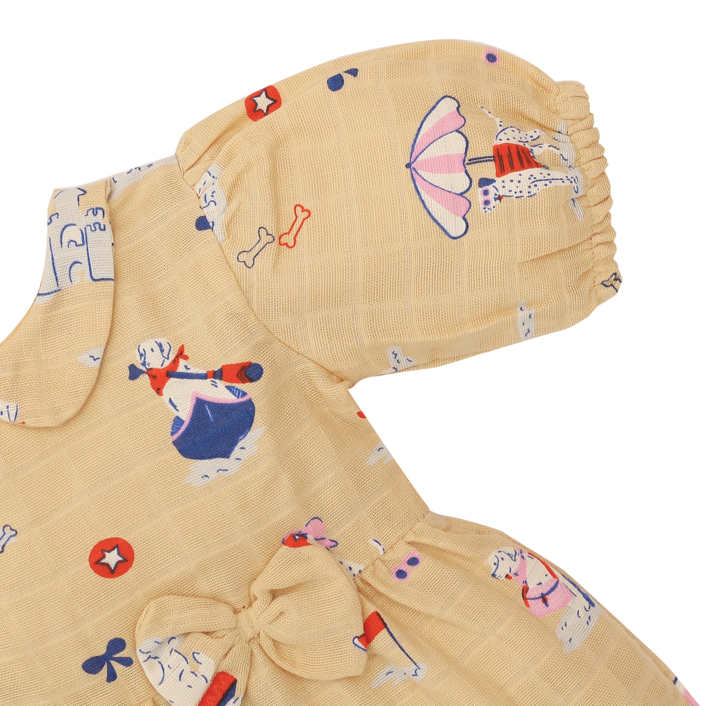 Paw-some Beach Day - Half Sleeve Puff Muslin Cotton Frock with Bow (0m to 5 years) NEW