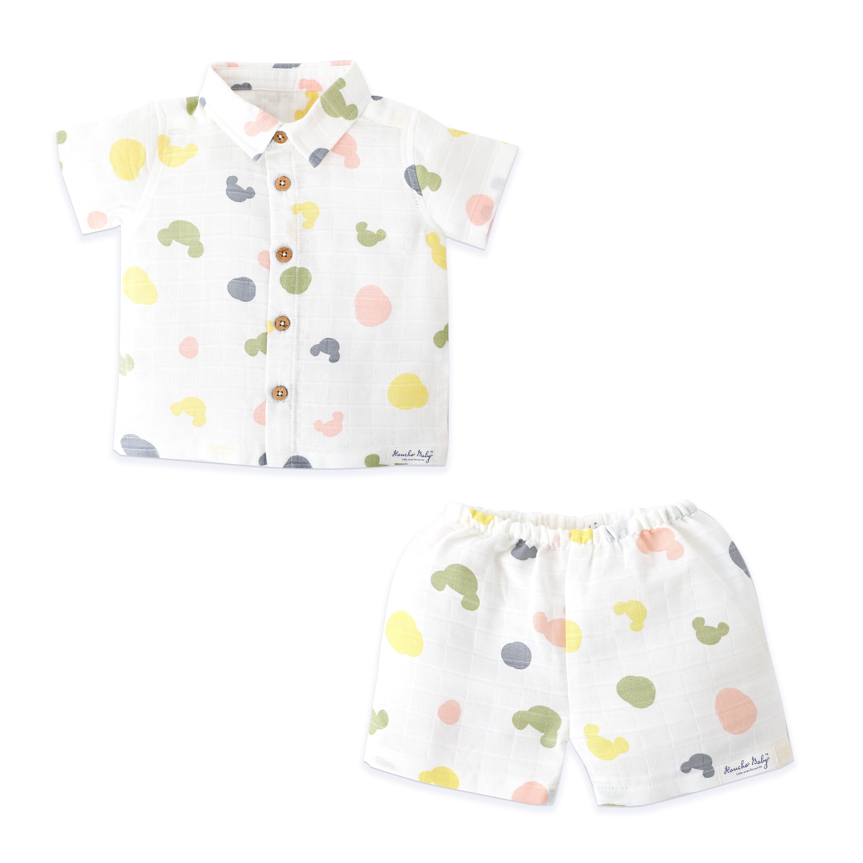 Boys Muslin Shirt & Shorts Set (0M – 5Y) -  Candy Cloud Dots