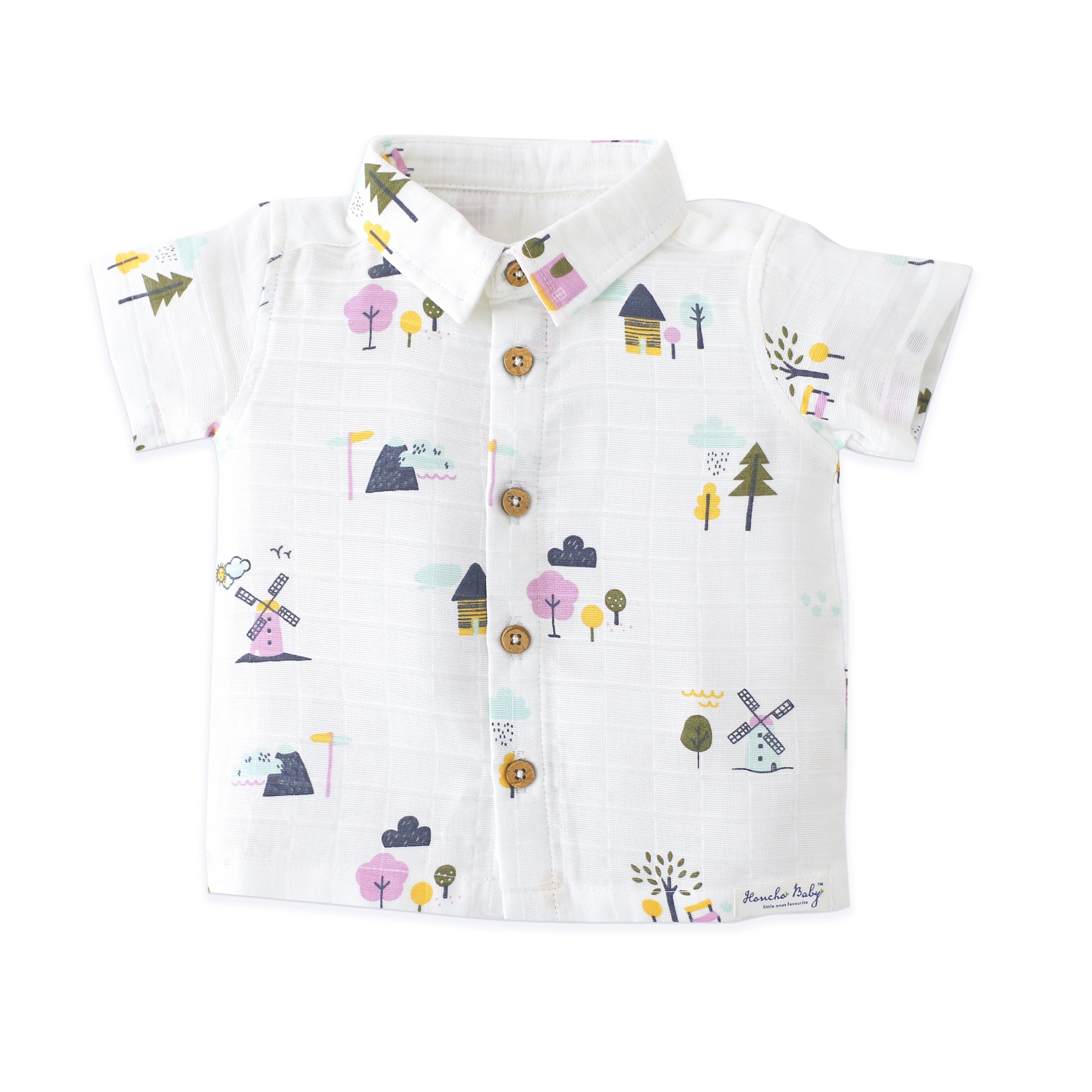 Boys Muslin Shirt & Shorts Set (0M – 5Y) - Farmyard Tales