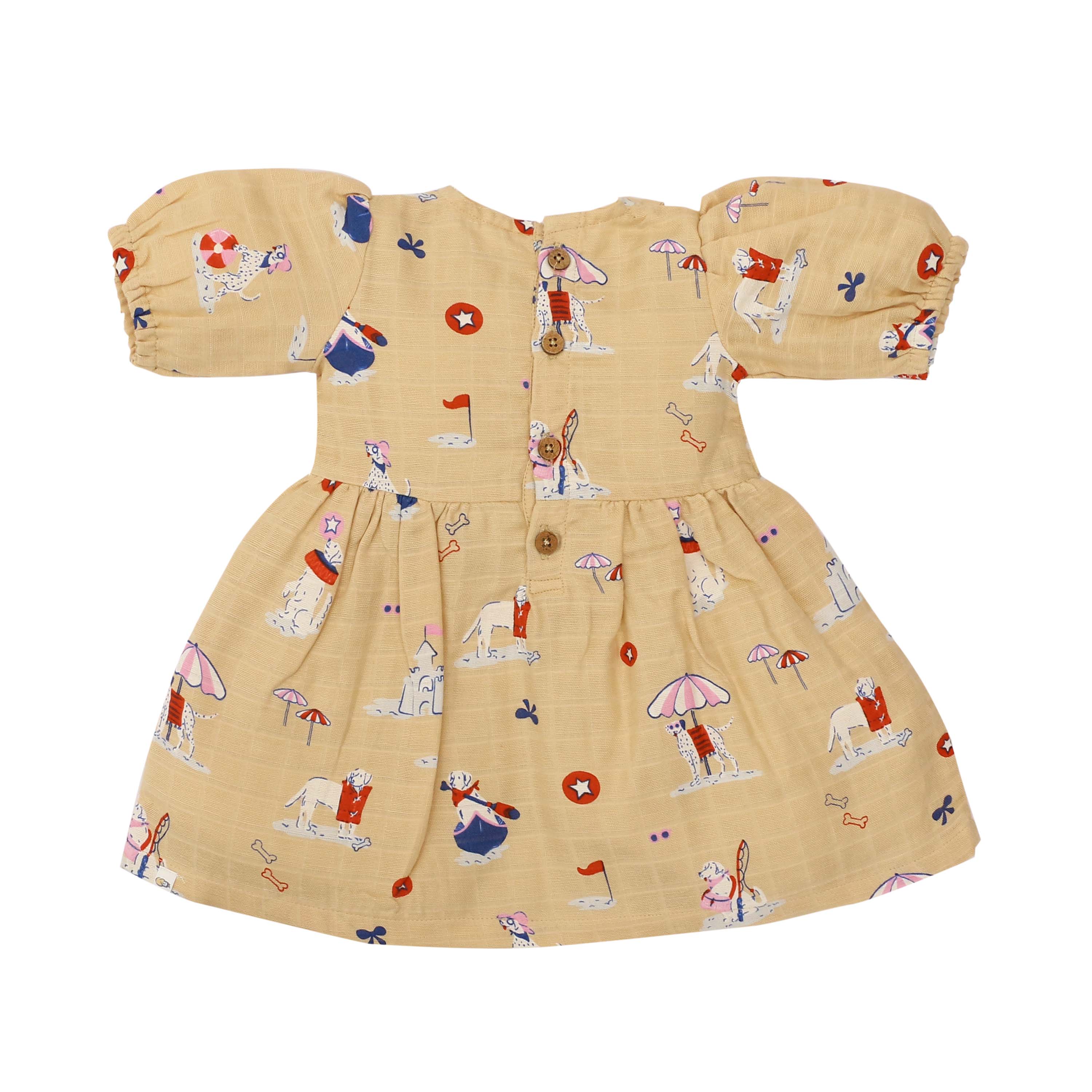 Paw-some Beach Day - Half Sleeve Puff Muslin Cotton Frock with Bow (0m to 5 years) NEW