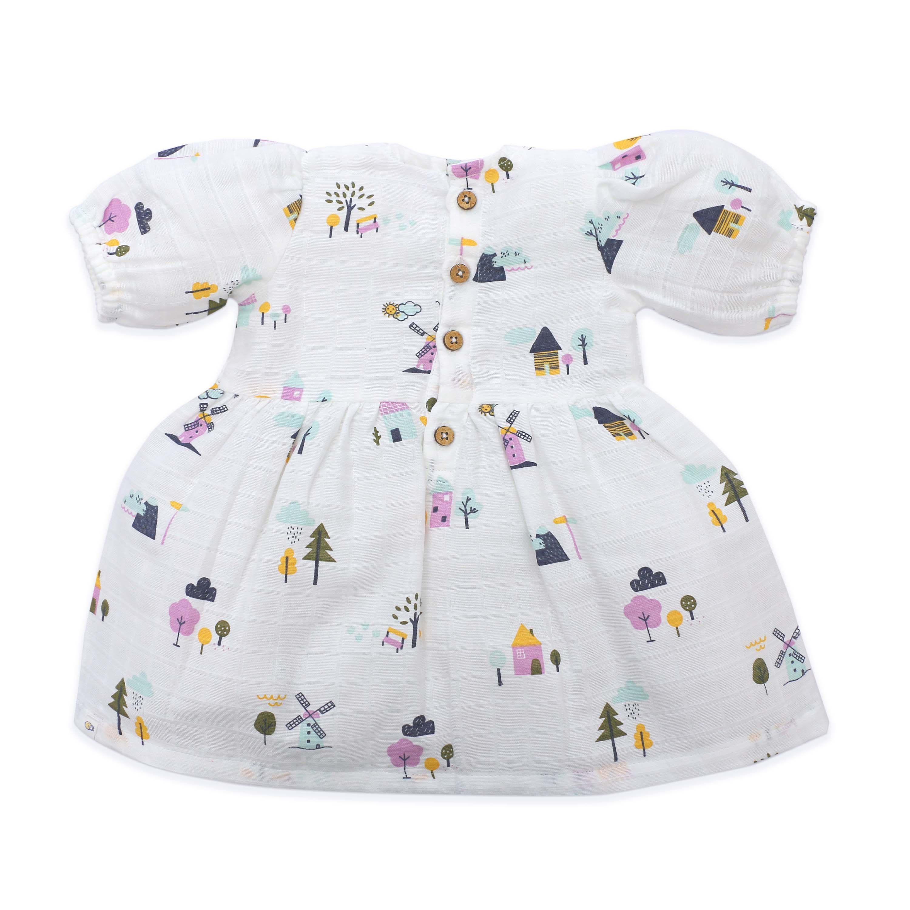Farmyard Tales - Half Sleeve Puff Muslin Cotton Frock with Bow (0m to 5years) NEW