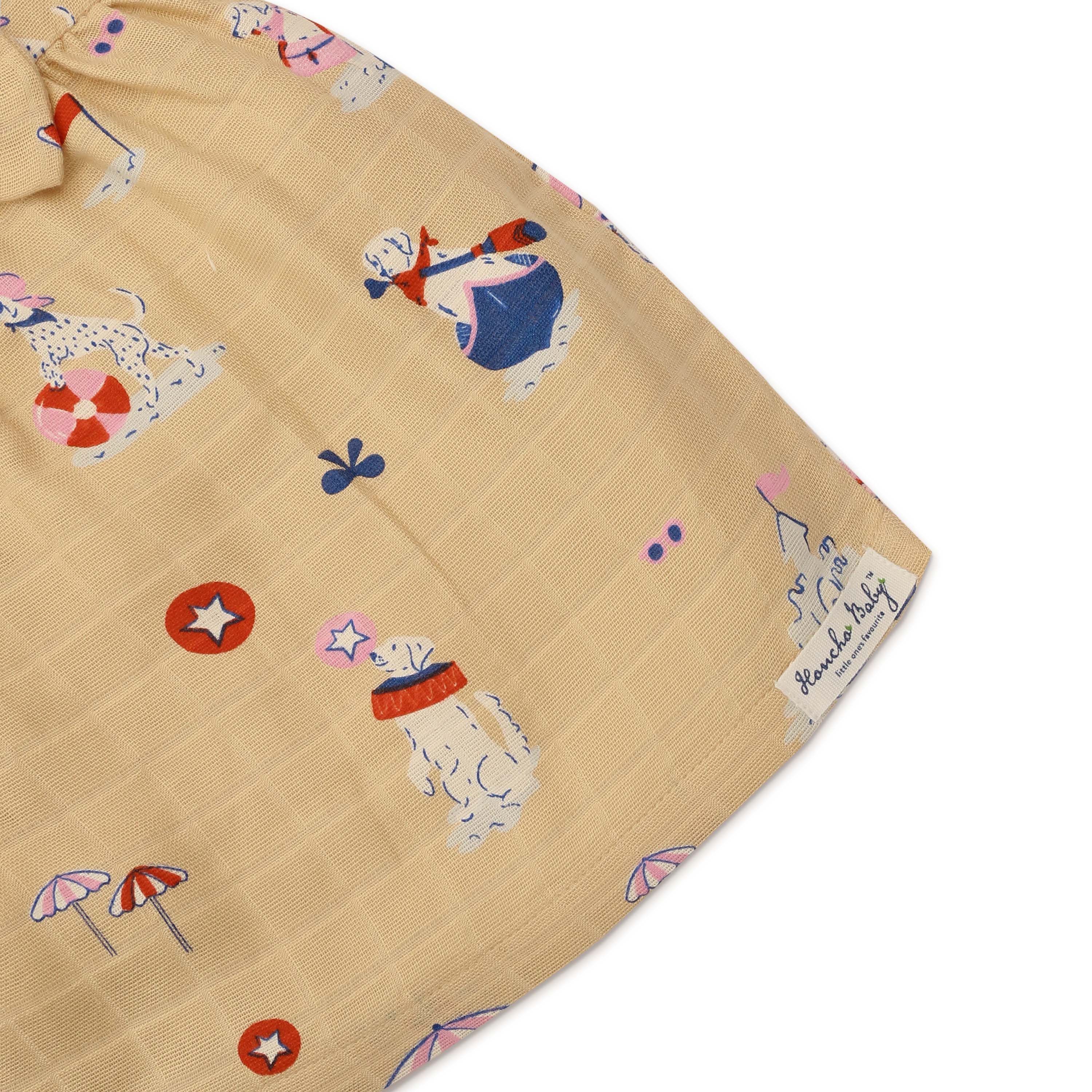 Paw-some Beach Day - Half Sleeve Puff Muslin Cotton Frock with Bow (0m to 5 years) NEW