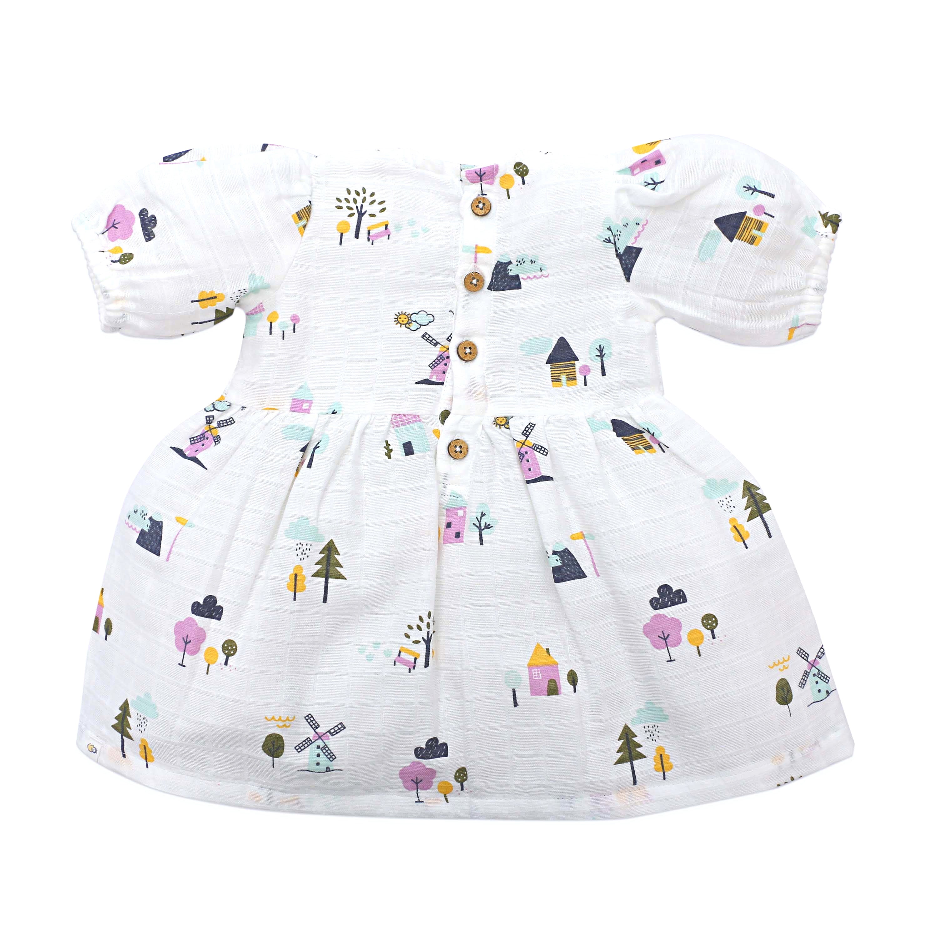Farmyard Tales - Half Sleeve Puff Muslin Cotton Frock with Bow (0m to 5years) NEW