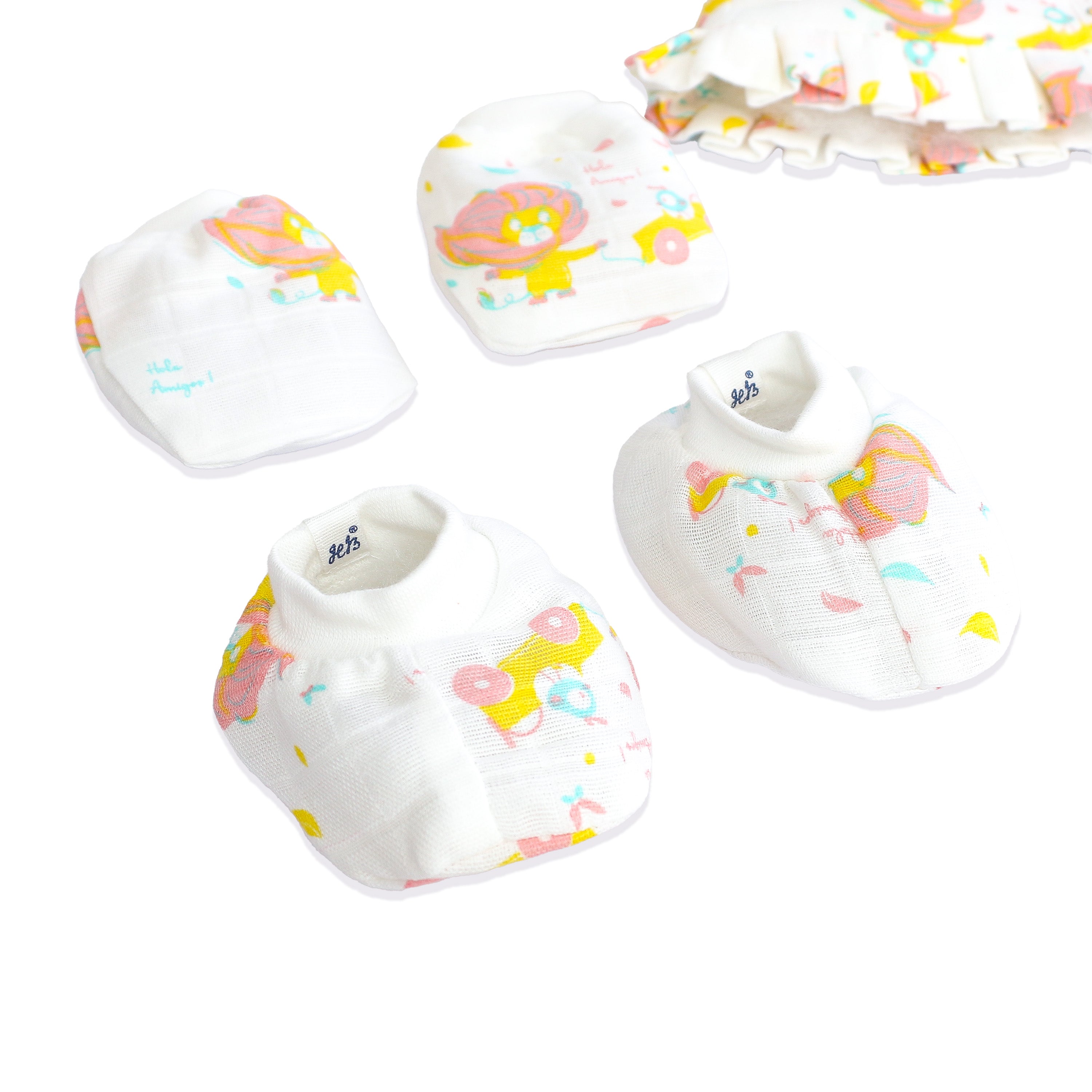 Baby Cap, Mittens and booties Set - Lion & The Bird  (0 - 3 months)