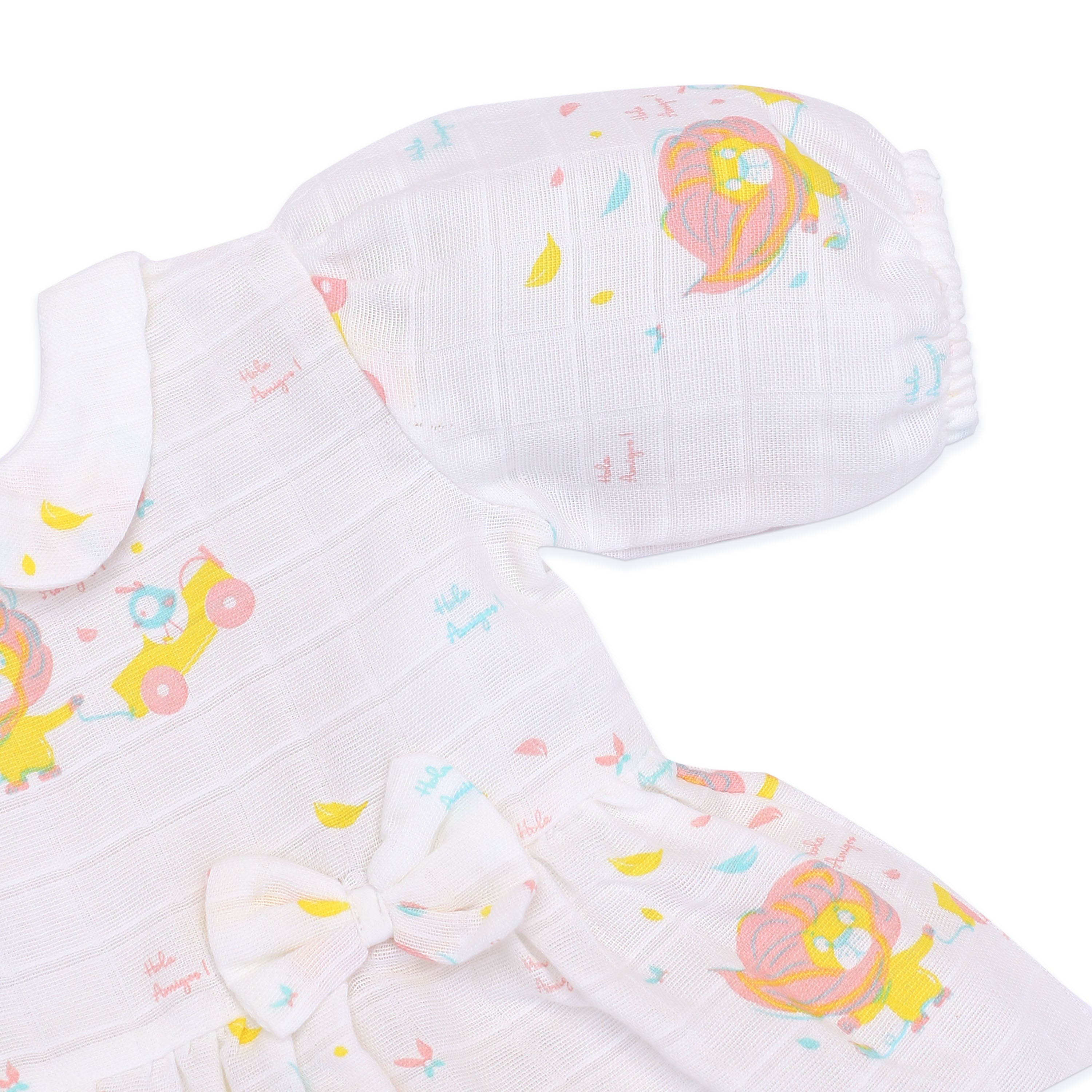 Lion & The Bird - Half Sleeve Puff Muslin Cotton Frock with Bloomers (0m to 5 years) NEW