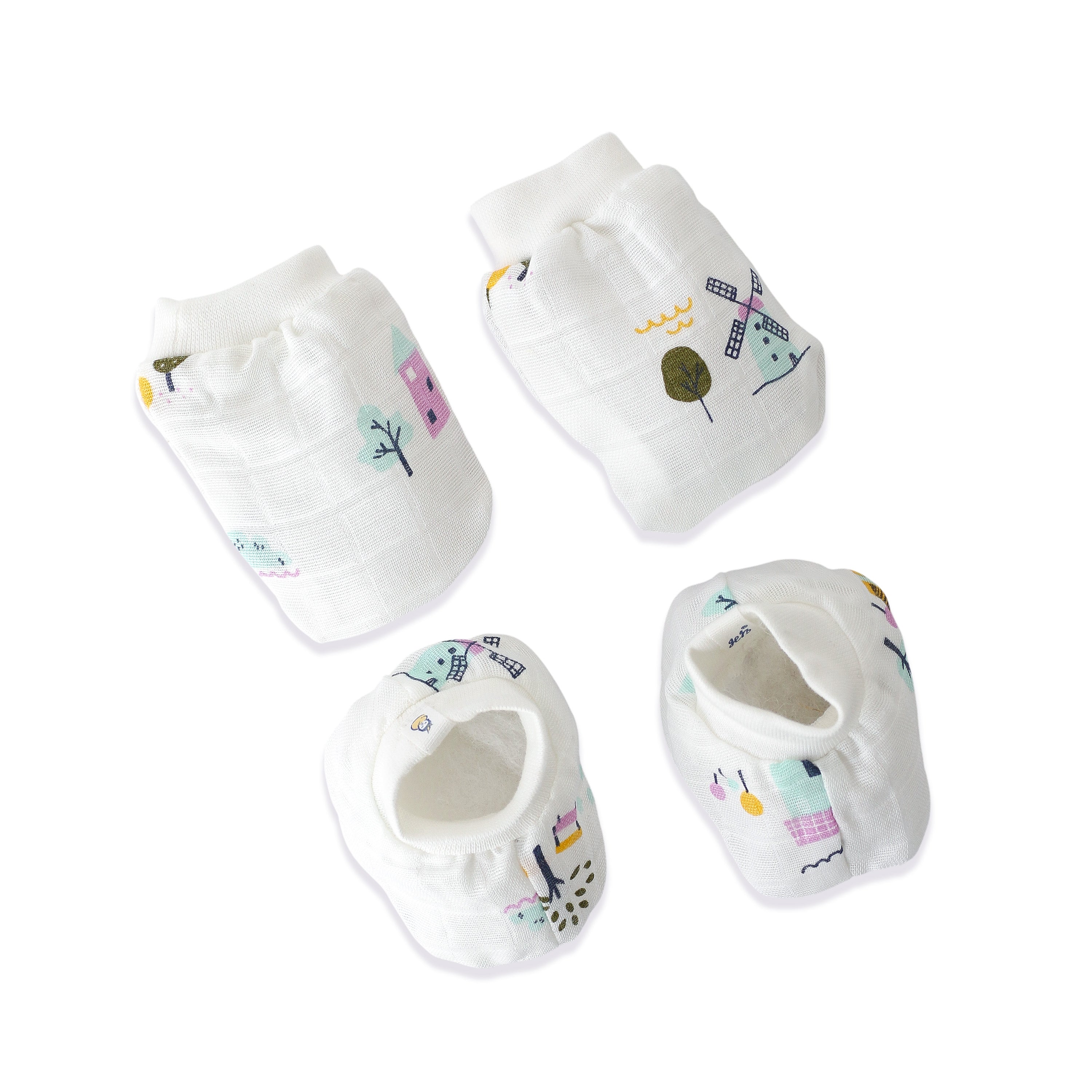 Baby Mittens and Booties 3 Pack Set ( 0 - 4 months ) 100% Cotton - Adventure Trio Combo