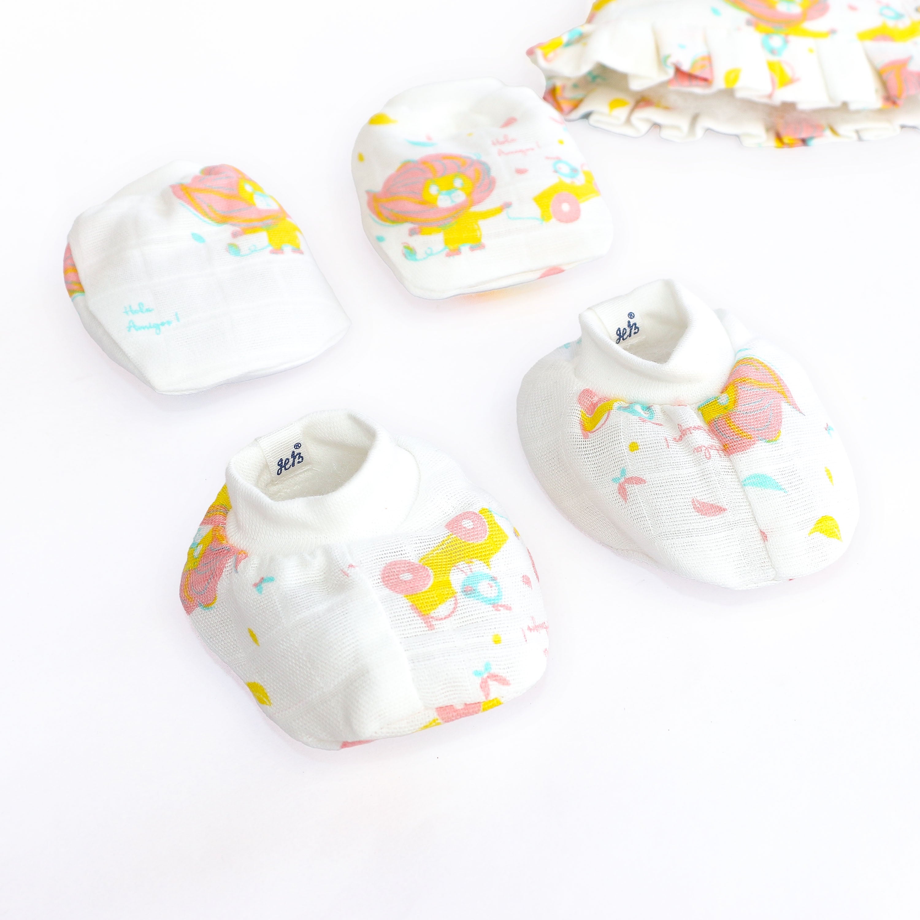 Baby Cap, Mittens and booties Set - Lion & The Bird  (0 - 3 months)