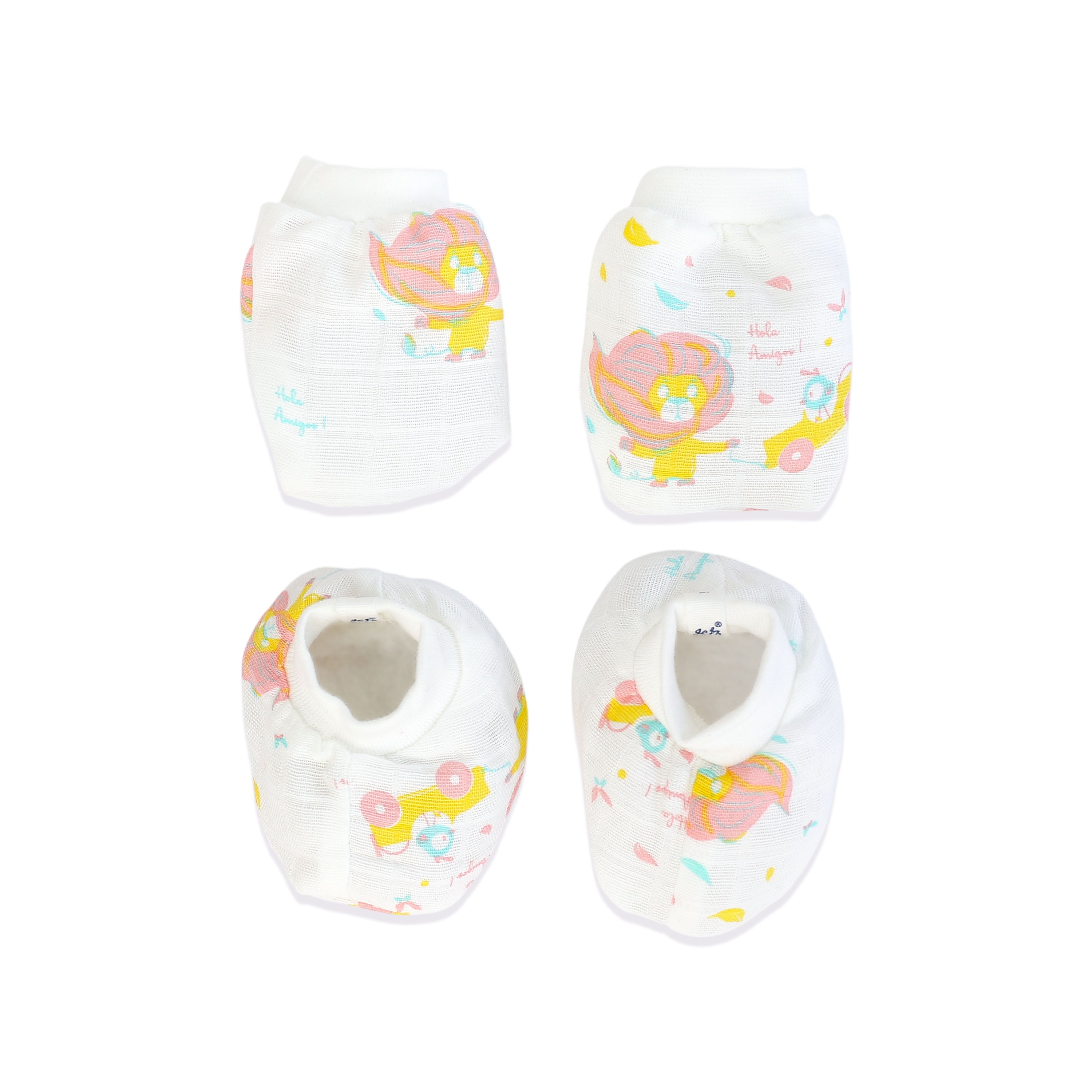 Baby Mittens and Booties 3 Pack Set ( 0 - 4 months ) 100% Cotton - Mickey, Teddy, Lion