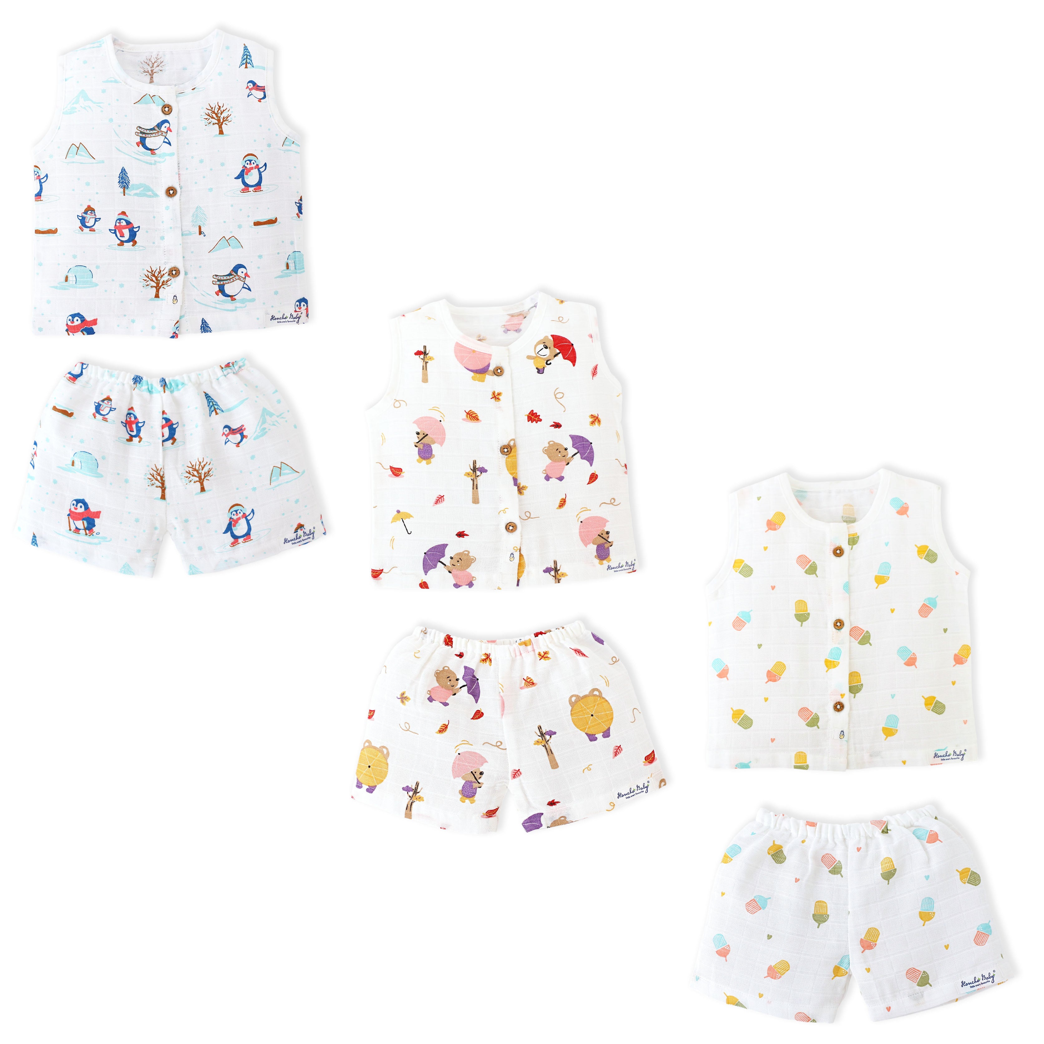 Sleeveless Top - 3 & Shorts - 3 (newborn to 4years) Assorted 3 Pack