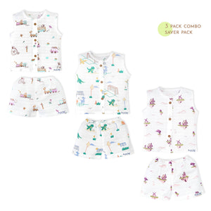 Muslin Cotton Sleeveless Top & Shorts for Babies & Toddlers Pack of 3 (Newborn–5 Years) - Little Magic Tales
