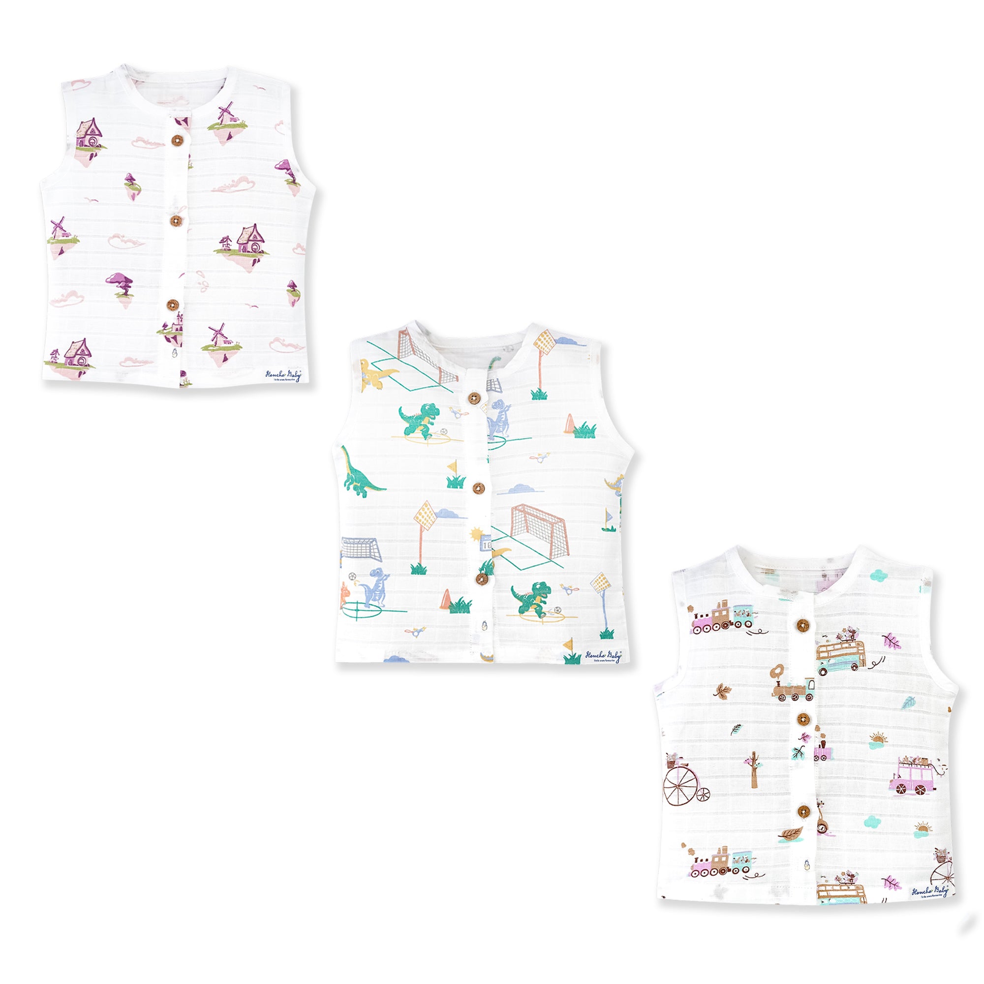 New Born Muslin Cotton Sleeveless Jablas (Combo saver Pack of 3)