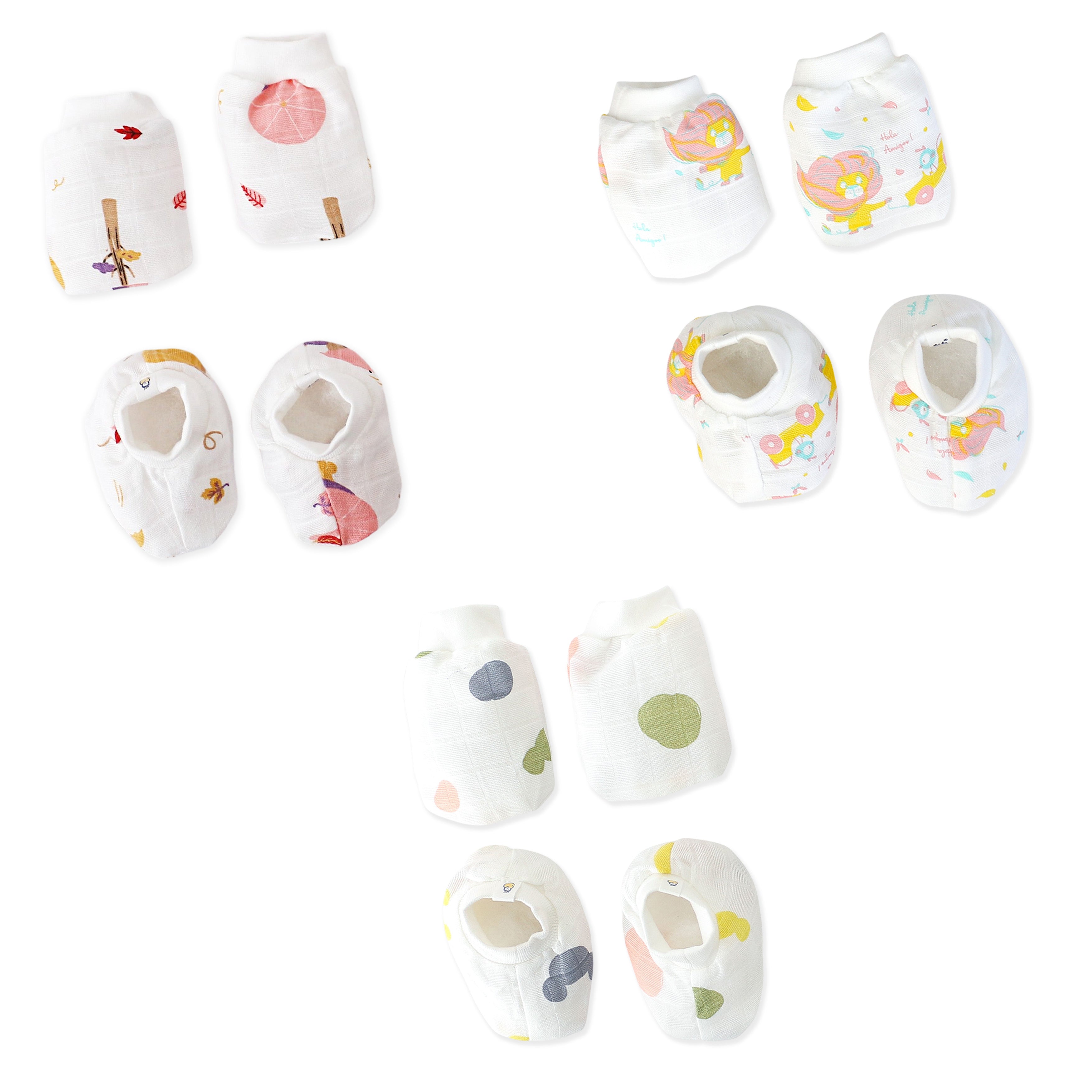 Baby Mittens and Booties 3 Pack Set ( 0 - 4 months ) 100% Cotton - Mickey, Teddy, Lion