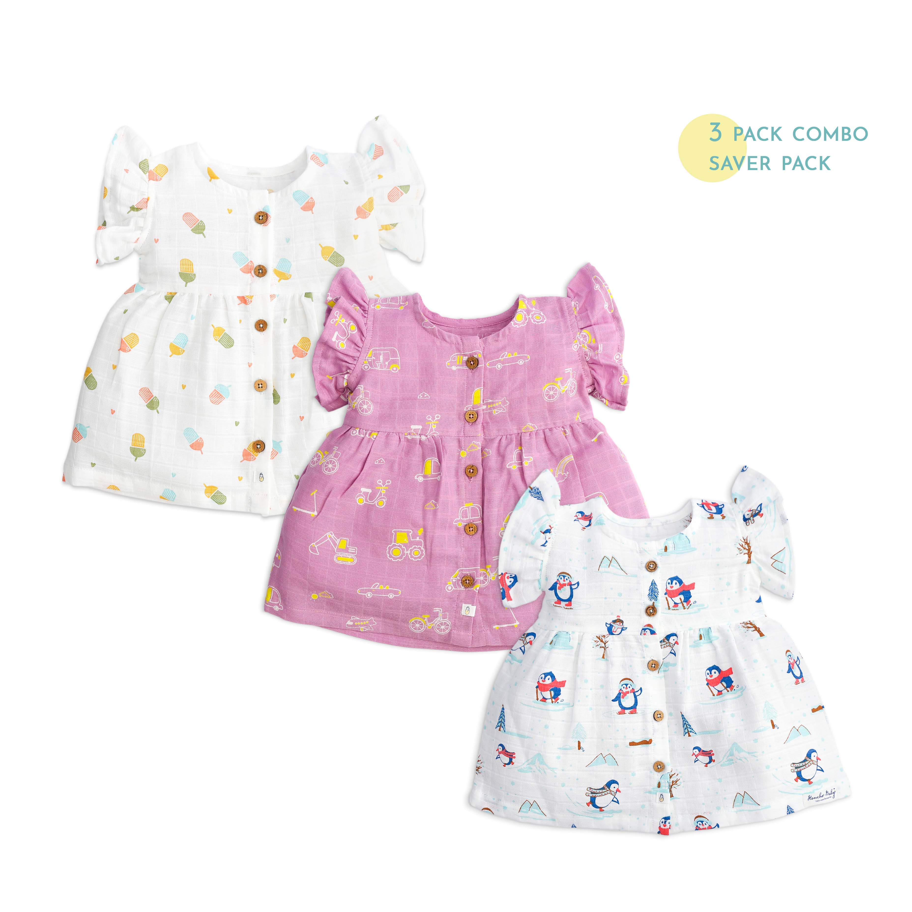 Little explorer combo Saver 3 pack - Frill sleeve Frock (0 months to 5 years)