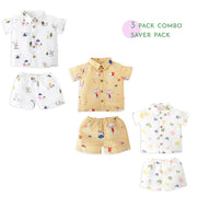 Boys Muslin Shirt & Shorts Set (0M – 5Y) - Assorted 3 Pack - Wonder Tales Combo NEW