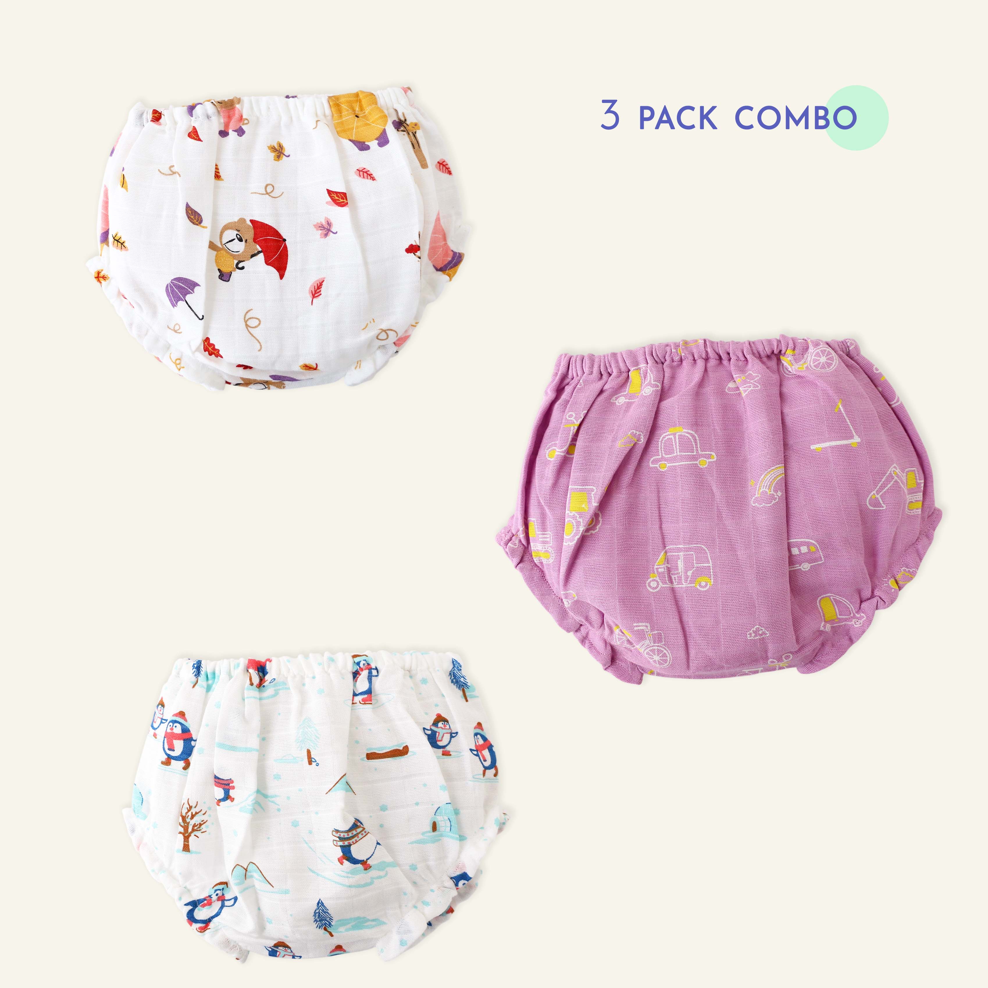 Muslin Cotton Girls Bloomers ( 0 m to 4 years ) Pack of 3