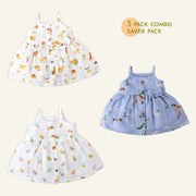 Sleeveless Muslin Cotton Frock with Bow (0m to 4years) Tiny Tales Combo