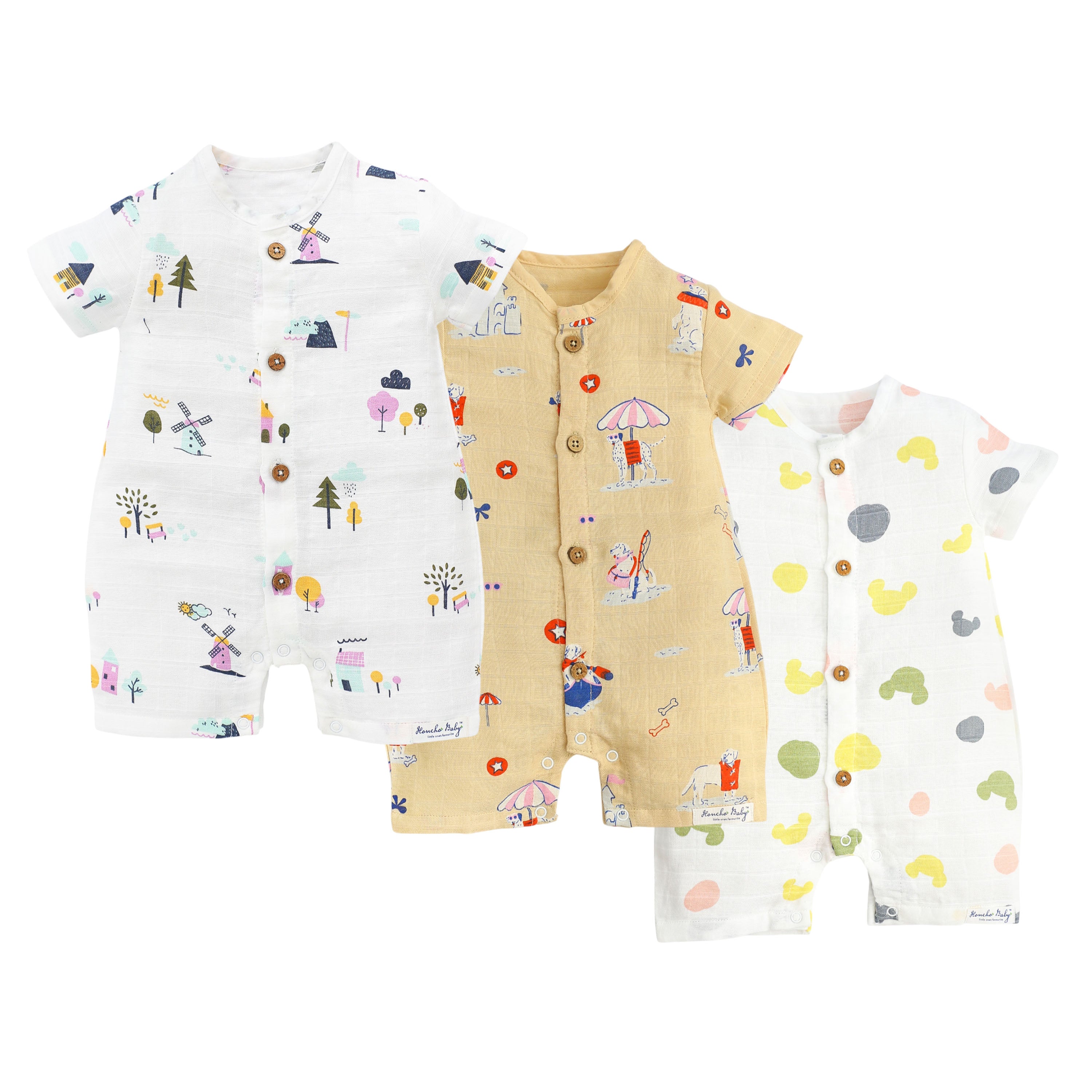 3 Pack Muslin Baby Romper - Wonder Tales Combo (0 months to 18 Months)