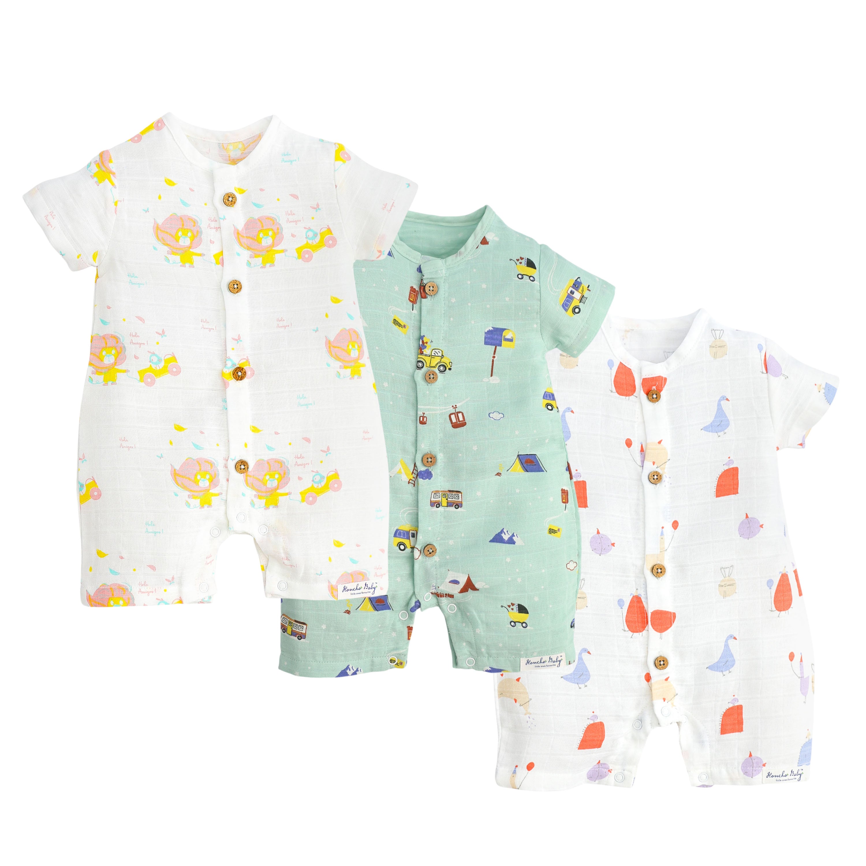 3 Pack Muslin Baby Romper - Little adventures Combo (0 months to 18 Months)