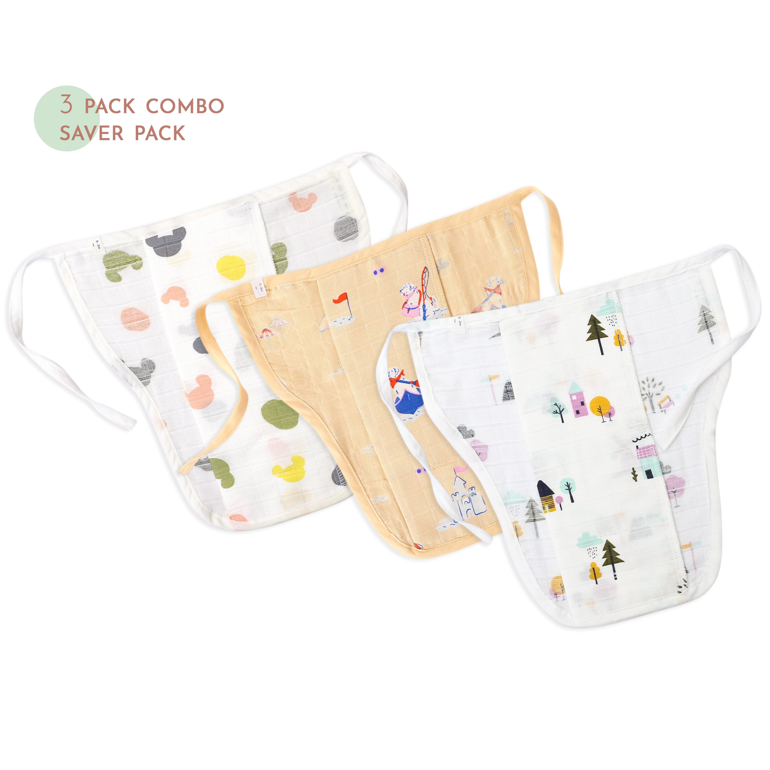 Assorted 3 pack - Reusable Mus Layered Central Panel) - Wonder Tales Combolin Nappies / Langot (4