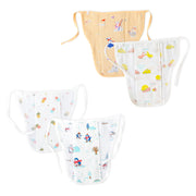 Reusable Muslin Nappies / Langot (4 Layered Central Panel) Pack of 4 for Newborn - Sandal, Zoo Babbles, Penguin Wonderland , Rainbow Popsicles