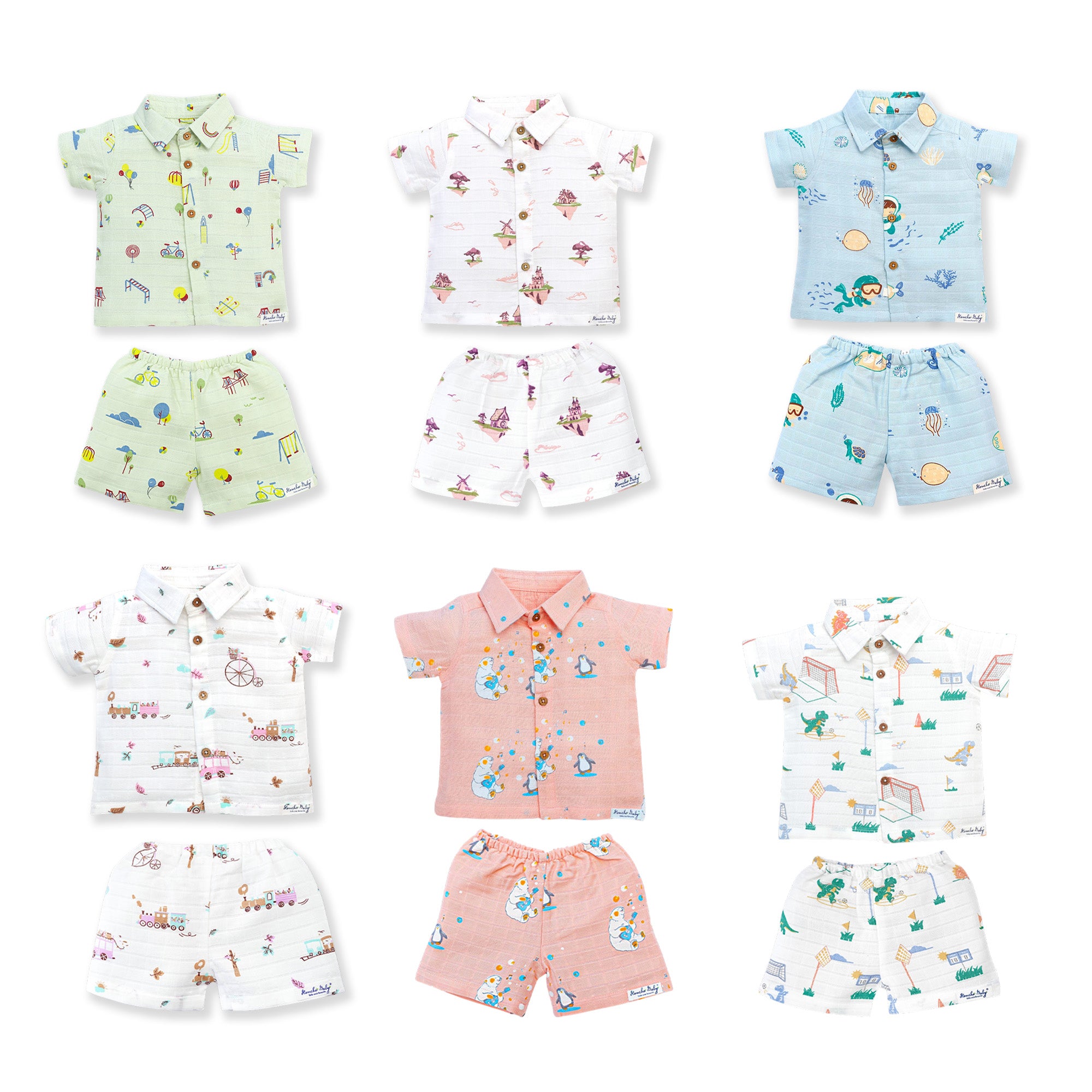 Muslin Half Sleeve Top & Shorts Set (0M – 5Y) Pack of 6