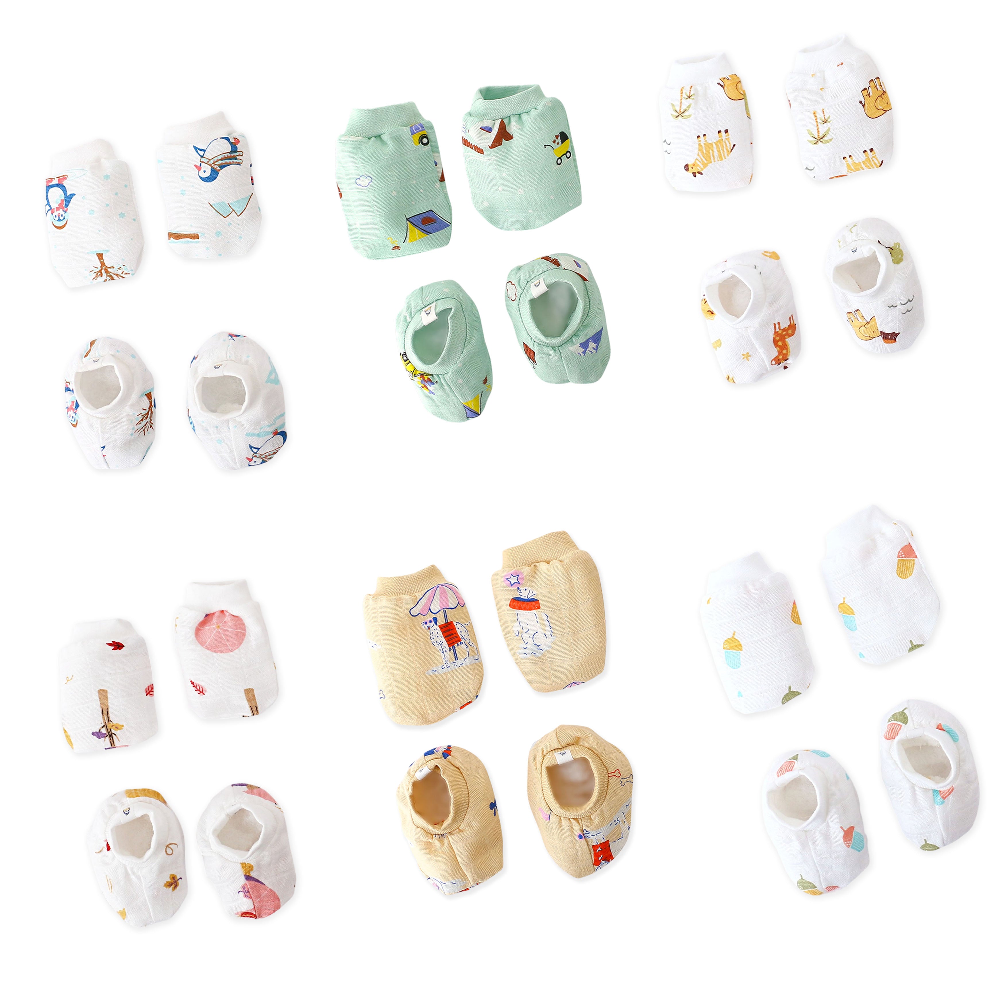 Baby Mittens and Booties 6 Pack Set ( 0 - 4 months ) 100% Cotton