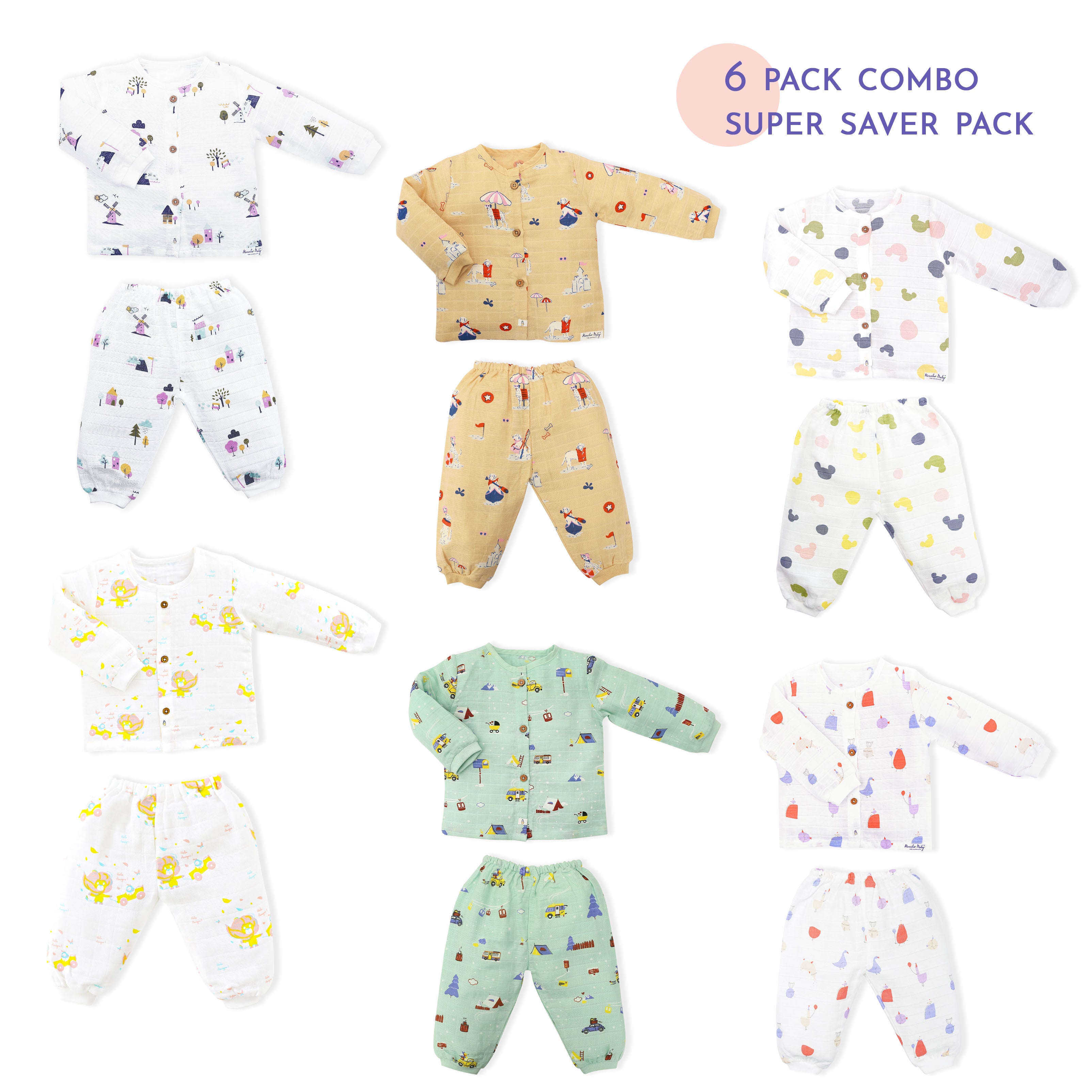 Unisex Full Sleeve Top & Pant Sets (0m to 5years) 6 Pack NEW