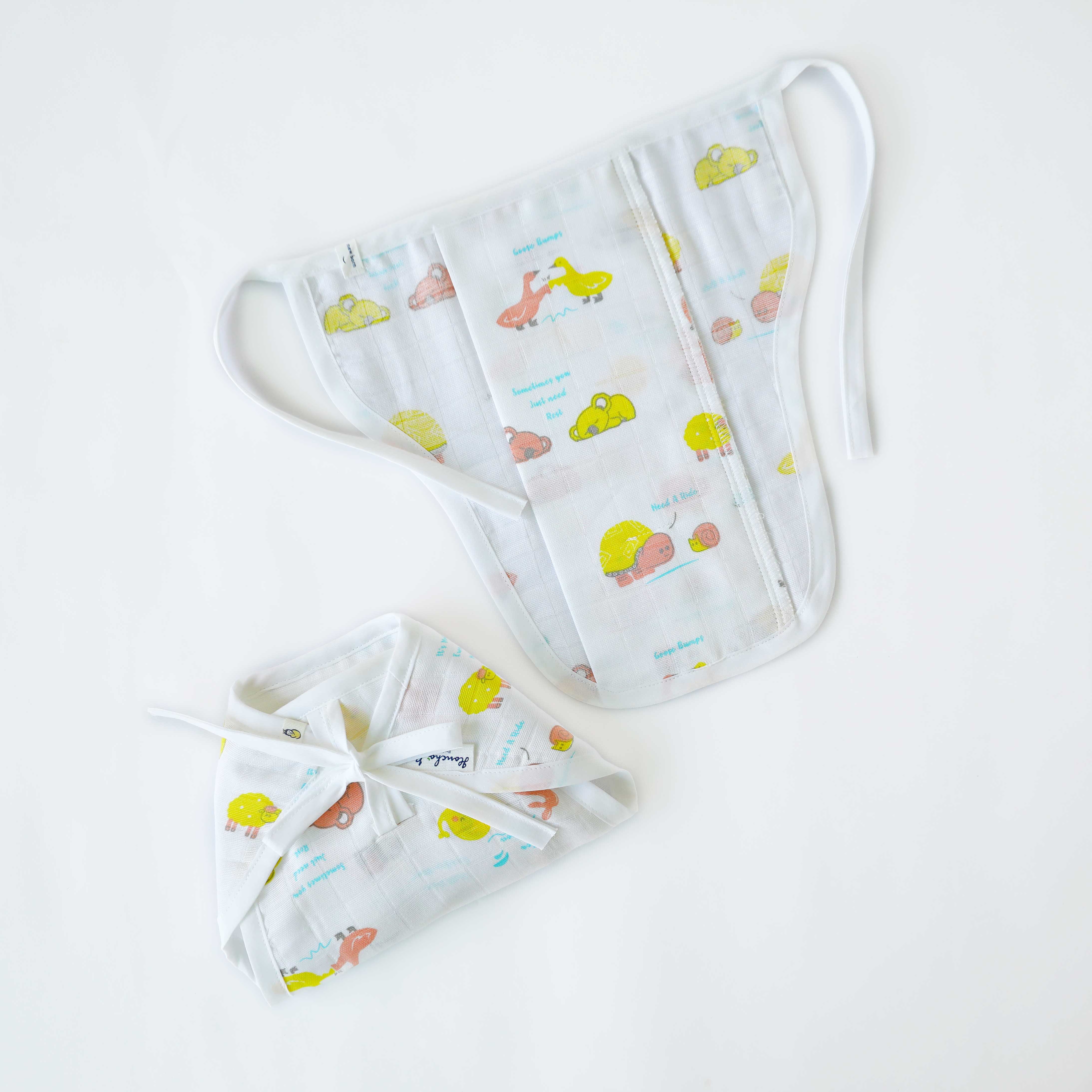 Reusable Muslin Nappies / Langot (4 Layered Central Panel) Pack of 3 - Animal, goat, sunshine