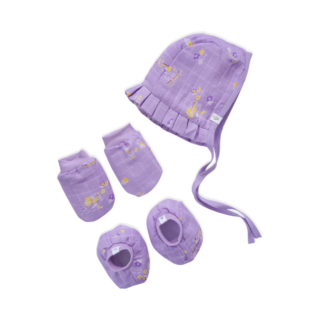 Baby Cap, Mittens and booties Set - Bunny and Bumbles (0-3 Months)