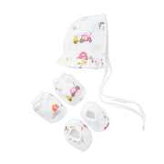 Baby Cap, Mittens and booties Set - Farmyard Fun (0-3 Months)