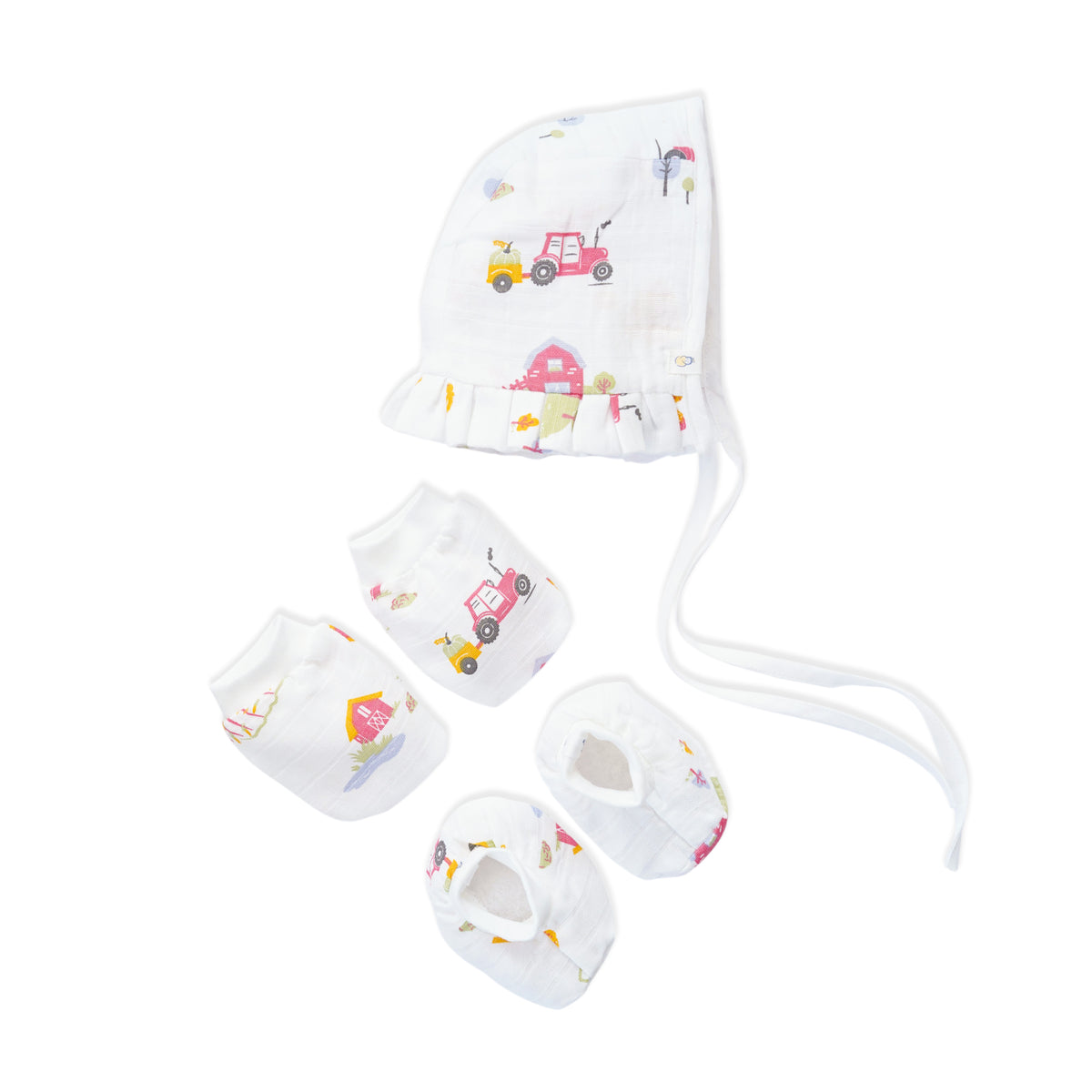 Baby Cap, Mittens and booties Set - Farmyard Fun (0-3 Months)