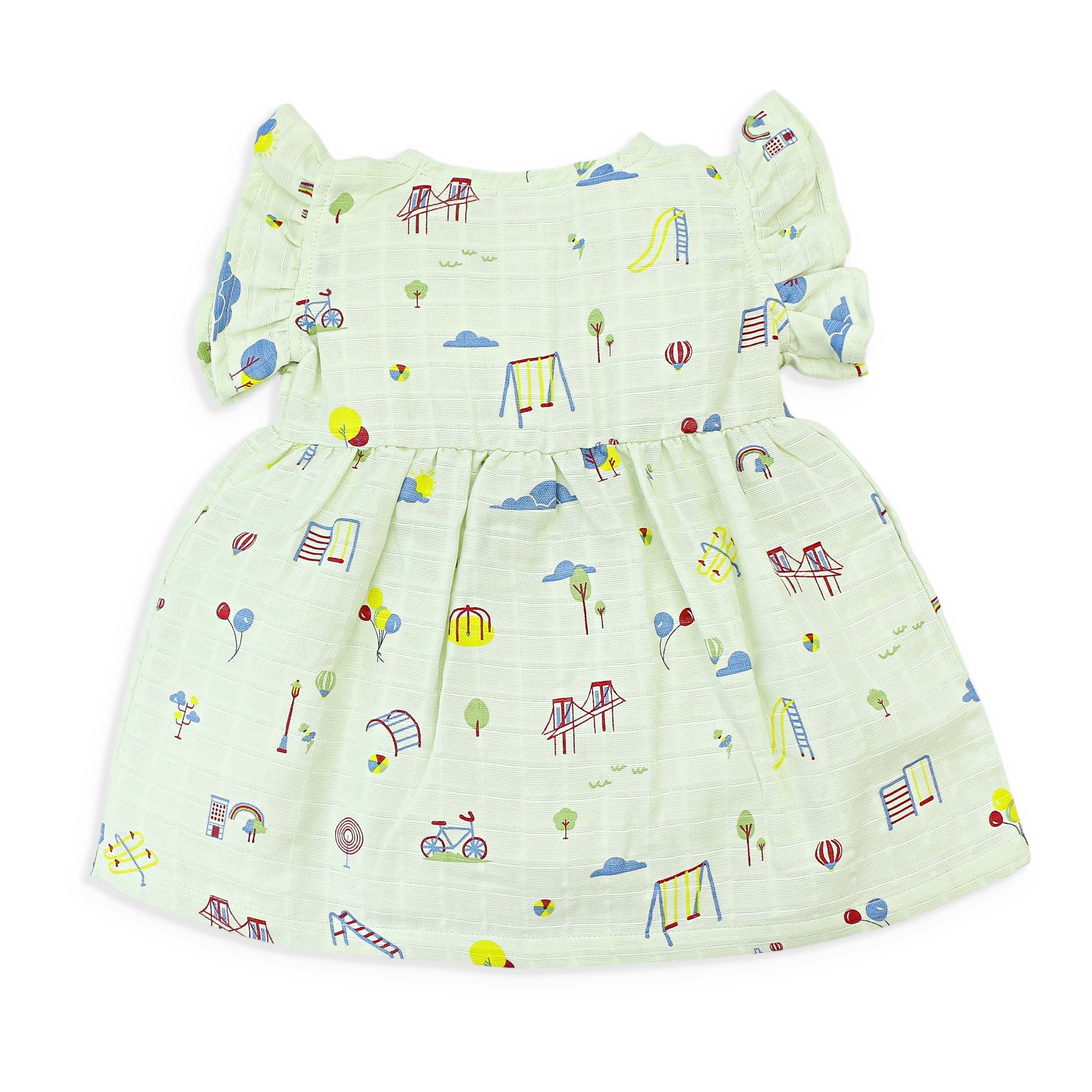 Frill Sleeve Muslin Cotton Girls Frock Pack of 3 (0 months to 5 years) - Dream, Drive & Play Combo