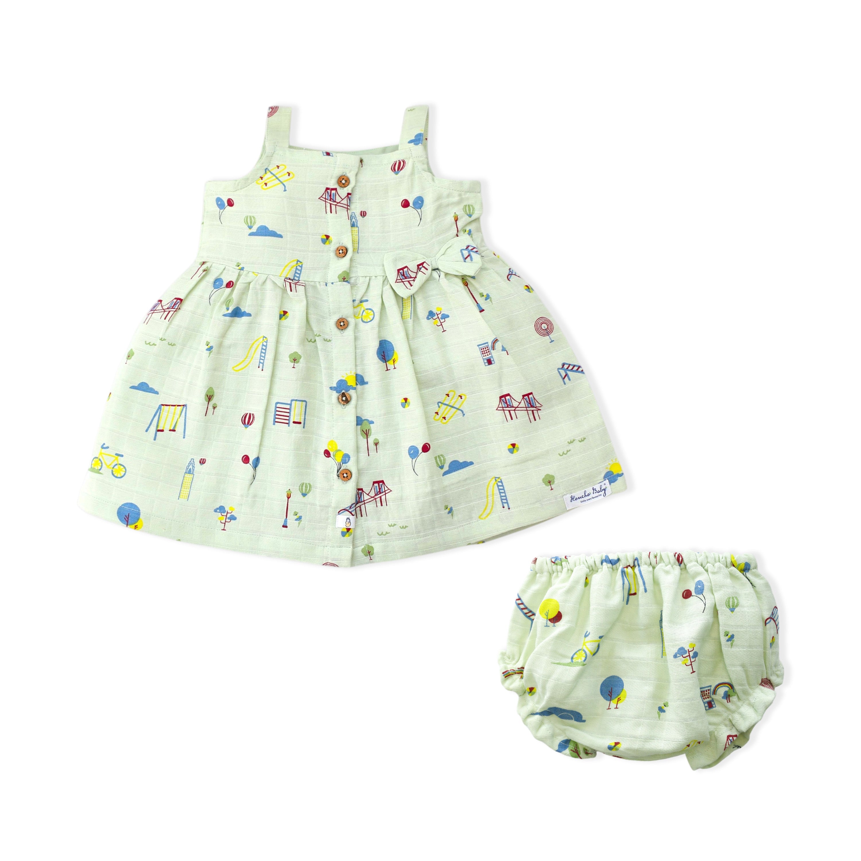 Sleeveless Muslin Cotton Frock with Bow & Bloomers (0 months to 5 years) - Park Play Days