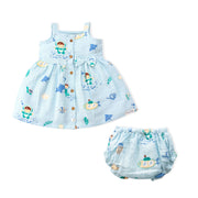 Sleeveless Muslin Cotton Frock with Bow & Bloomers (0 months to 5 years) - Mini Scuba Squad