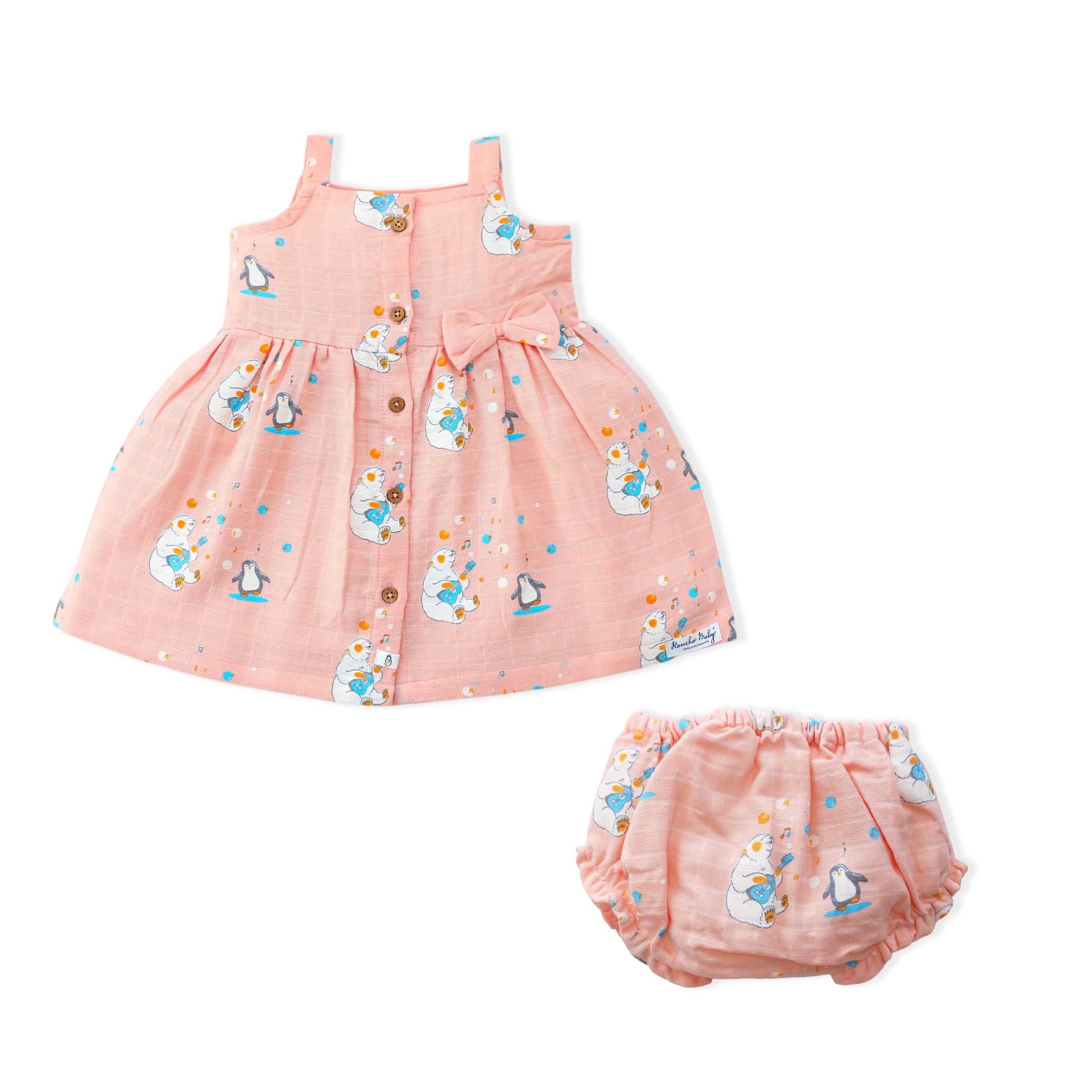 Sleeveless Muslin Cotton Frock with Bow & Bloomers (0 months to 5 years) - Cub's First Concert